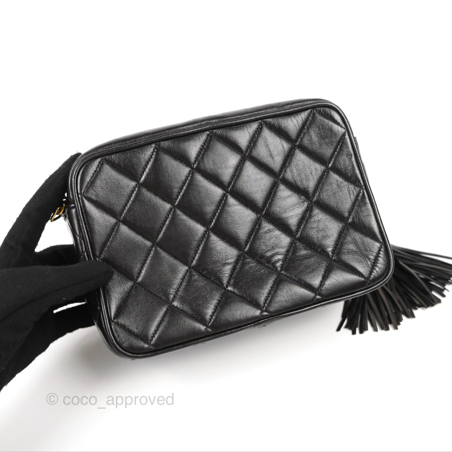 Chanel Vintage Tassel Charm Camera Bag Black Lambskin Gold Hardware