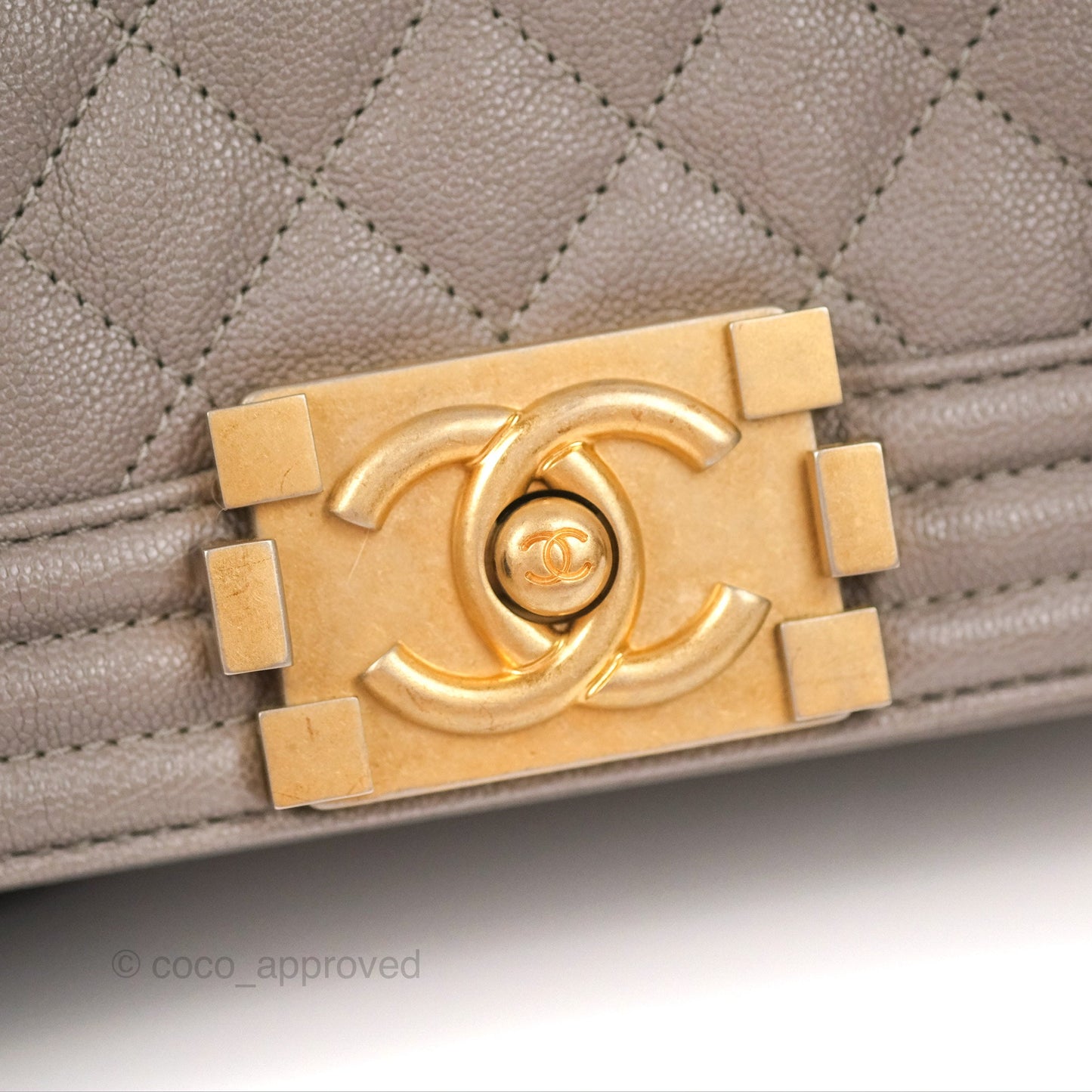 Chanel Small Quilted Boy Dark Grey Caviar Aged Gold Hardware