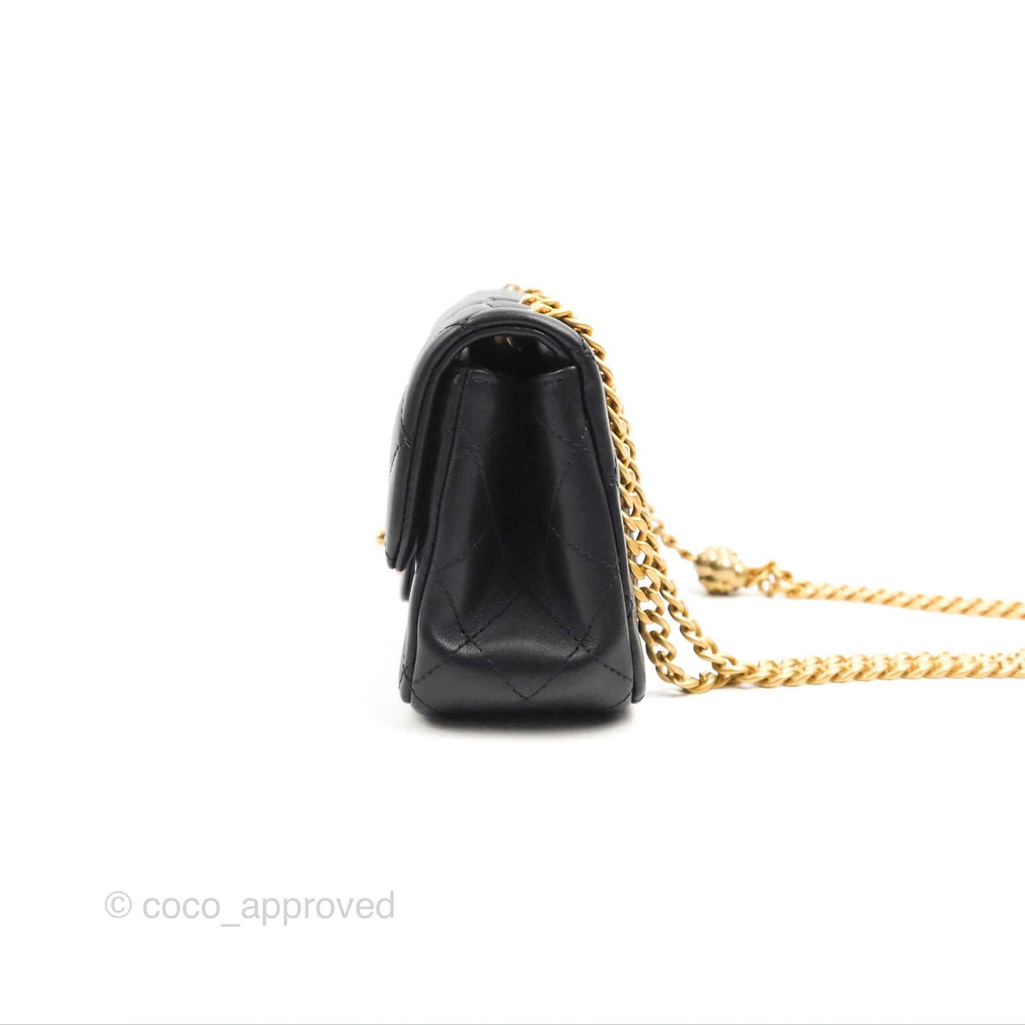 Chanel Mini Rectangular Flap with Camellia Adjustable Chain Black Lambskin Aged Gold Hardware 23S