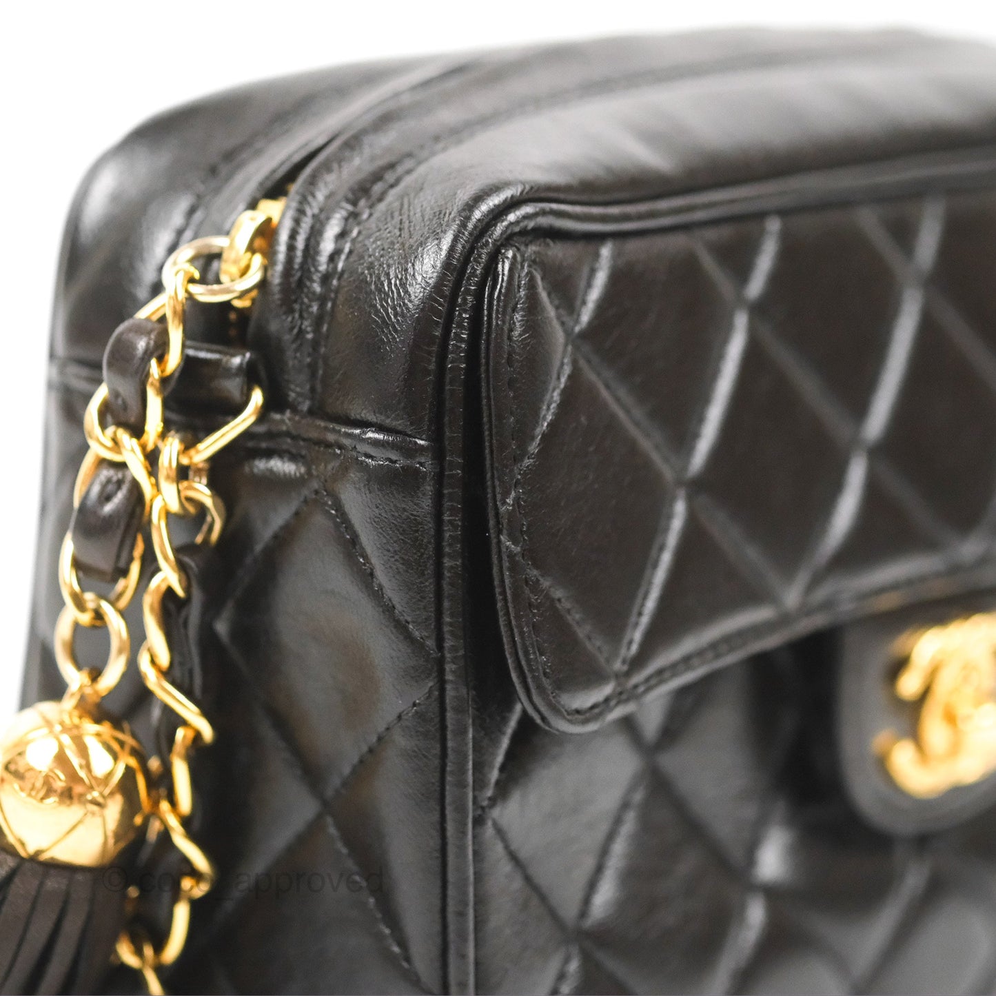 Chanel Vintage Tassel Charm Camera Bag Black Lambskin Gold Hardware