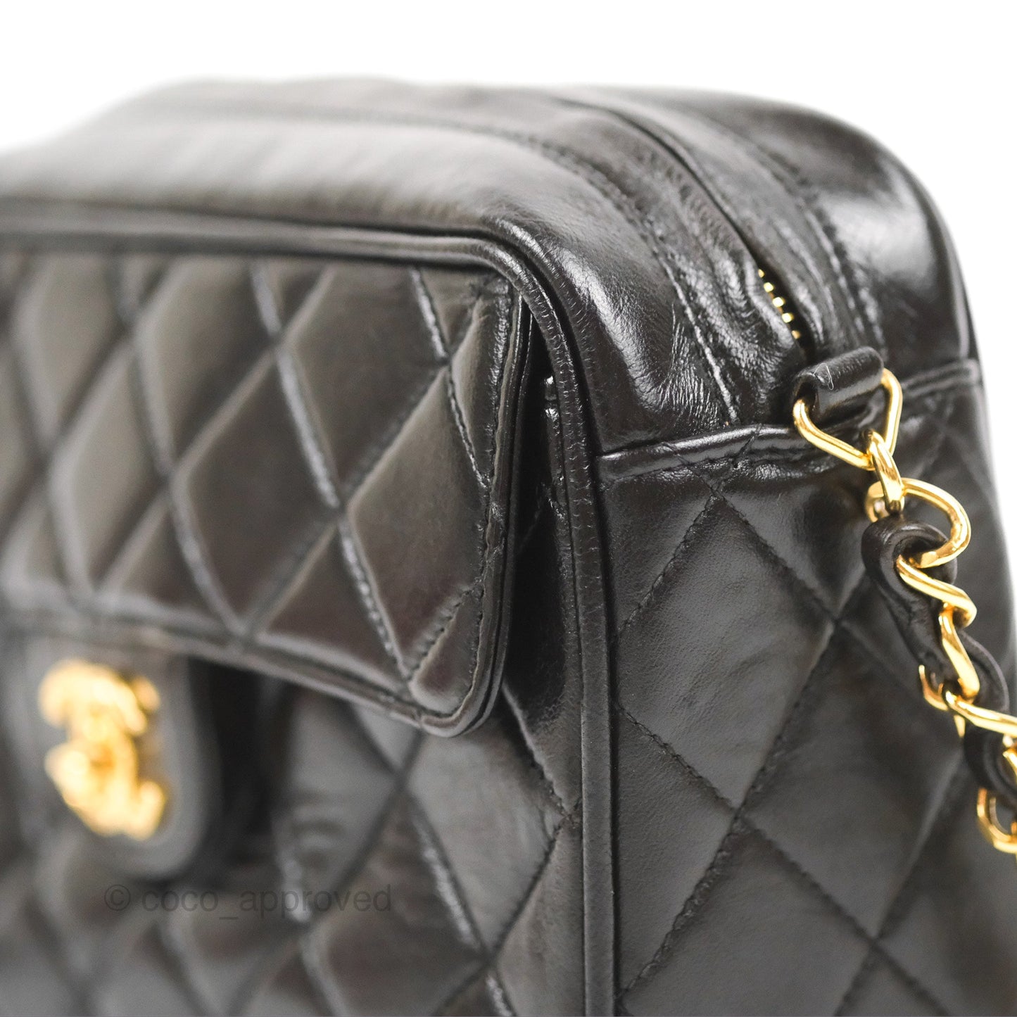Chanel Vintage Tassel Charm Camera Bag Black Lambskin Gold Hardware