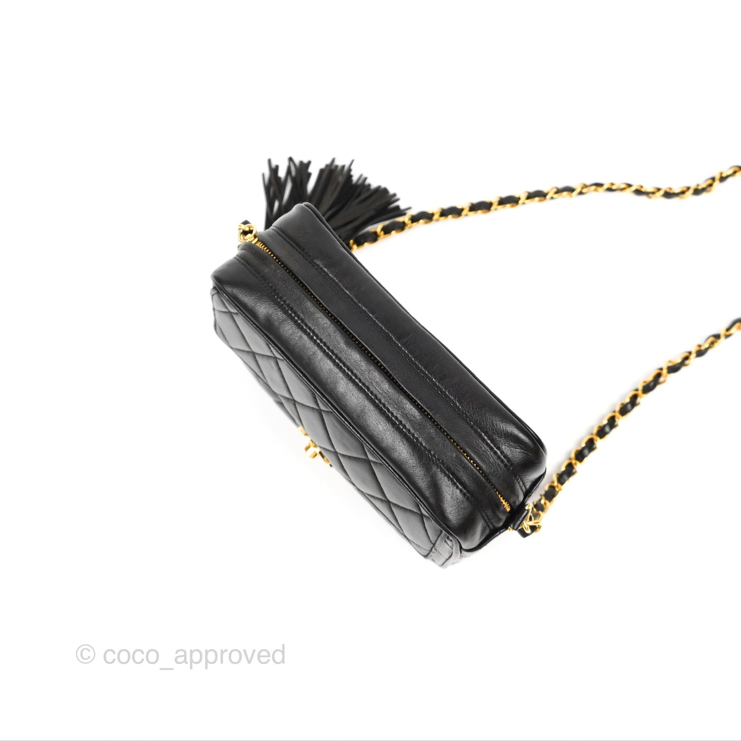 Chanel Vintage Tassel Charm Camera Bag Black Lambskin Gold Hardware