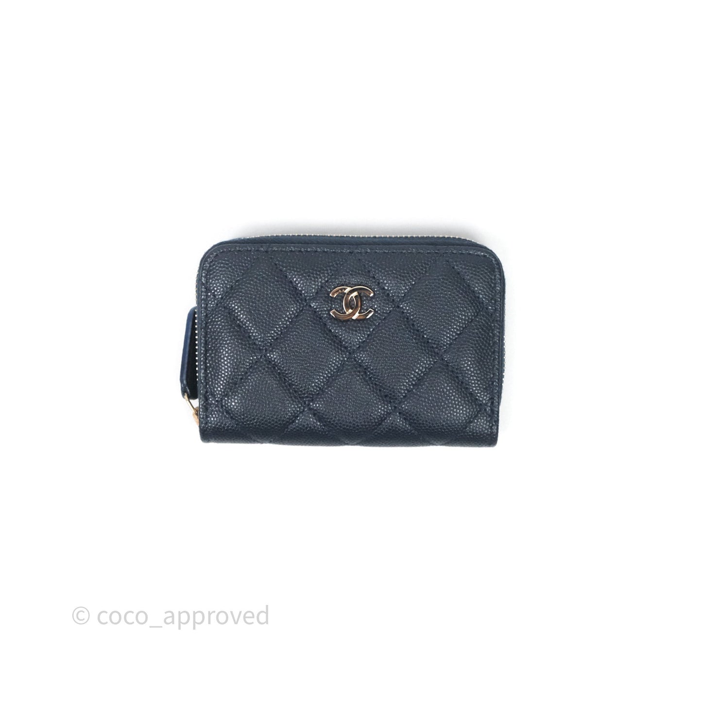 Chanel Quilted Zip Card Holder Navy Caviar Gold Hardware