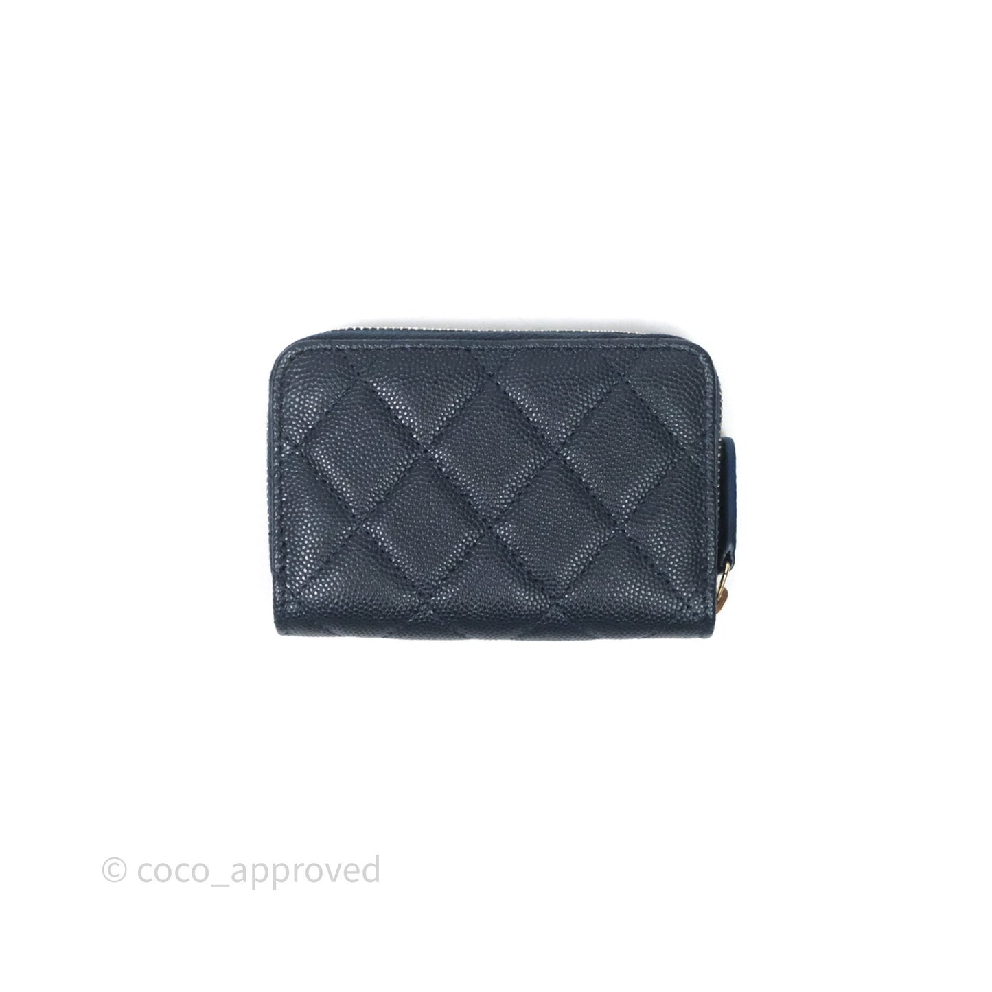 Chanel Quilted Zip Card Holder Navy Caviar Gold Hardware