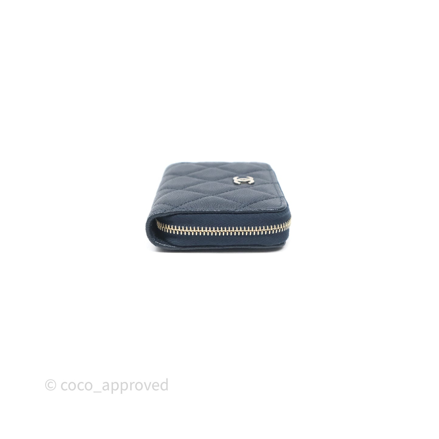 Chanel Quilted Zip Card Holder Navy Caviar Gold Hardware