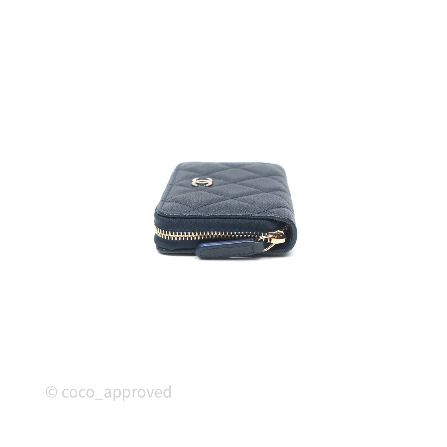Chanel Quilted Zip Card Holder Navy Caviar Gold Hardware