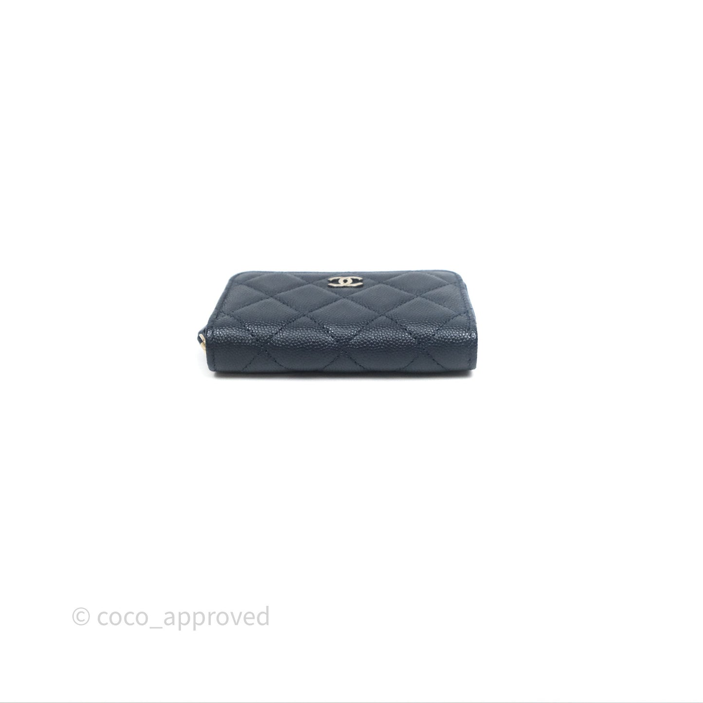 Chanel Quilted Zip Card Holder Navy Caviar Gold Hardware