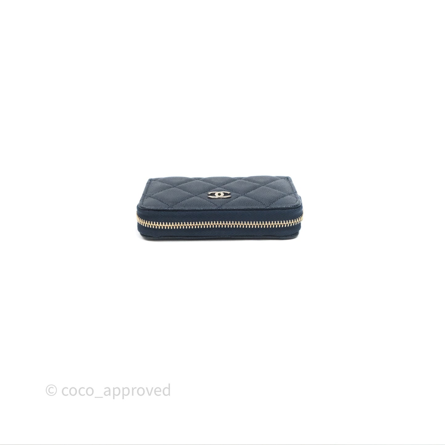 Chanel Quilted Zip Card Holder Navy Caviar Gold Hardware