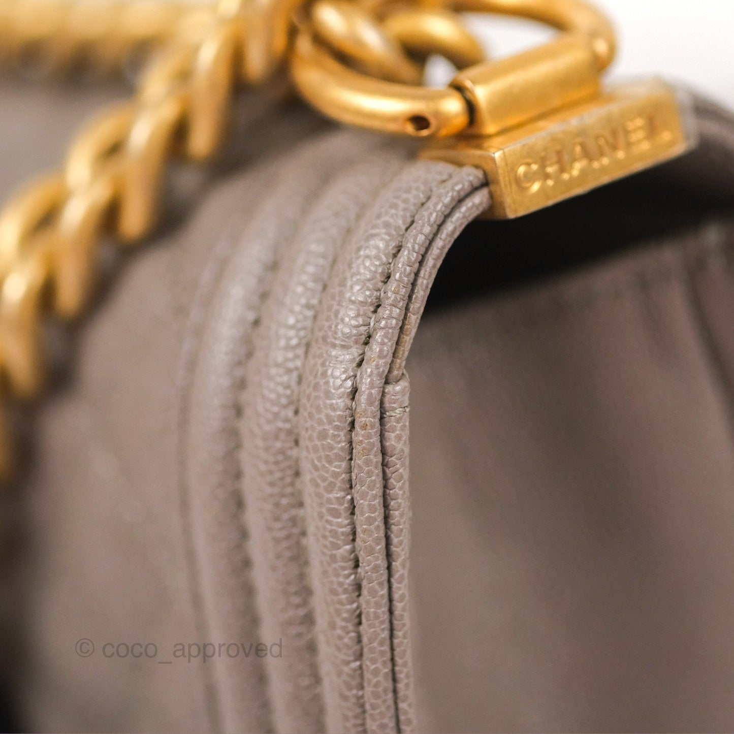 Chanel Small Quilted Boy Dark Grey Caviar Aged Gold Hardware