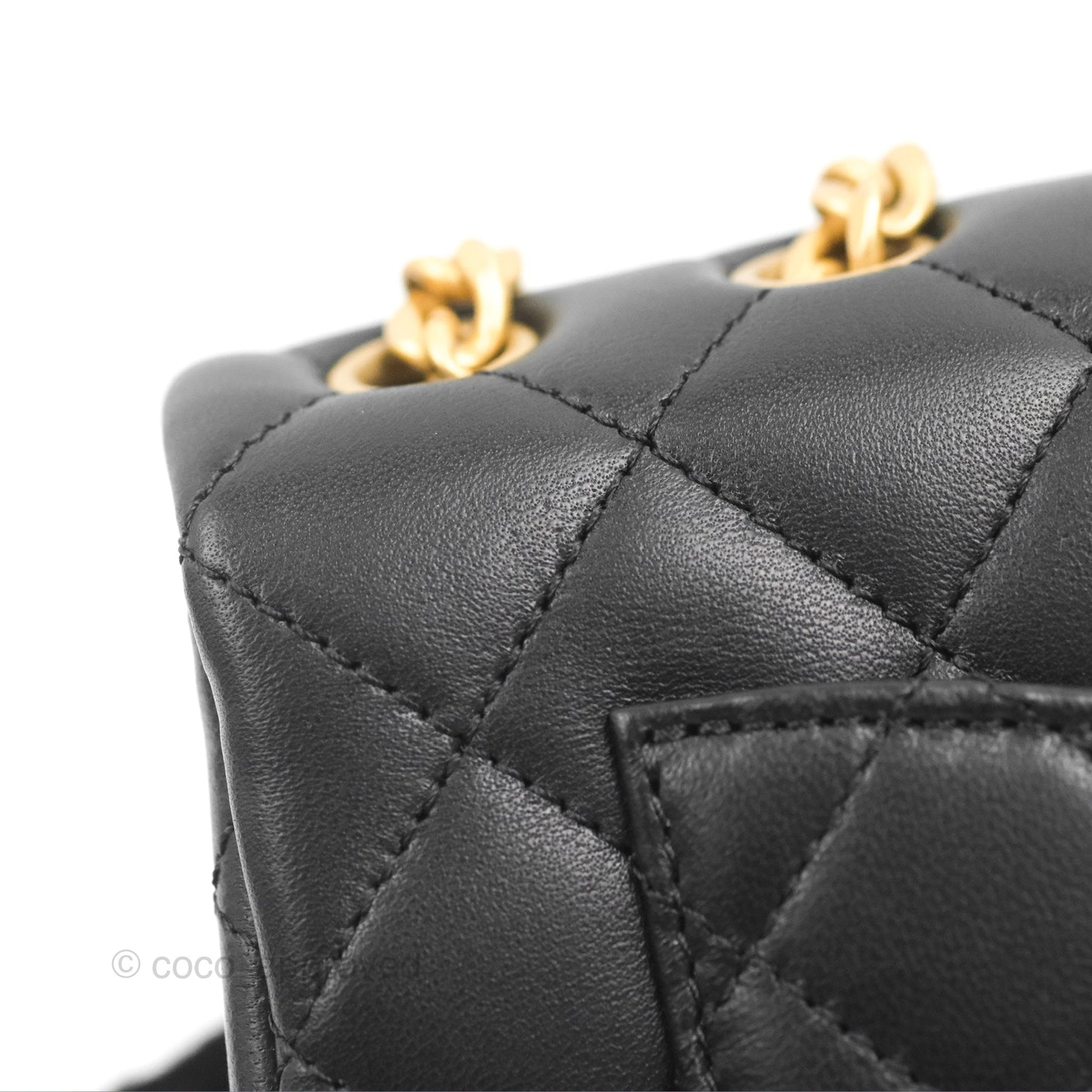 Chanel Mini Rectangular Flap with Camellia Adjustable Chain Black Lambskin Aged Gold Hardware 23S
