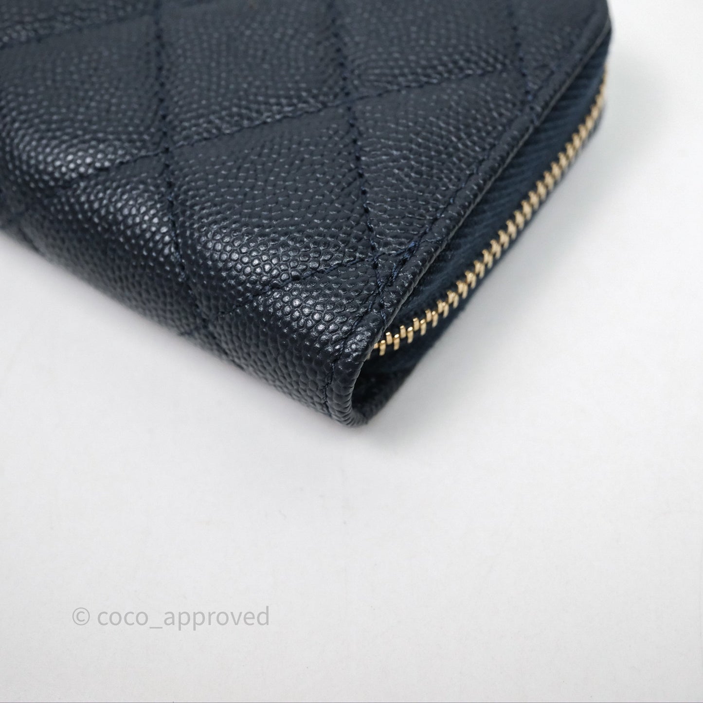 Chanel Quilted Zip Card Holder Navy Caviar Gold Hardware