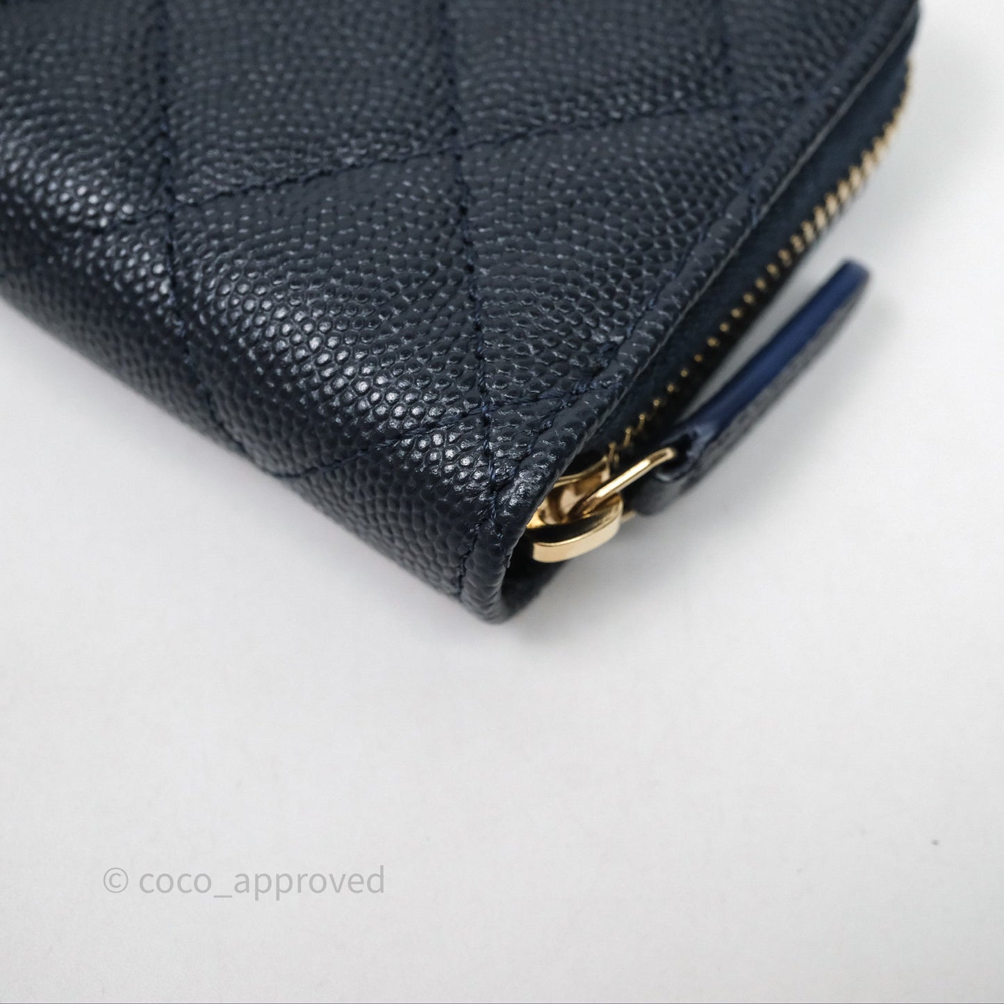 Chanel Quilted Zip Card Holder Navy Caviar Gold Hardware