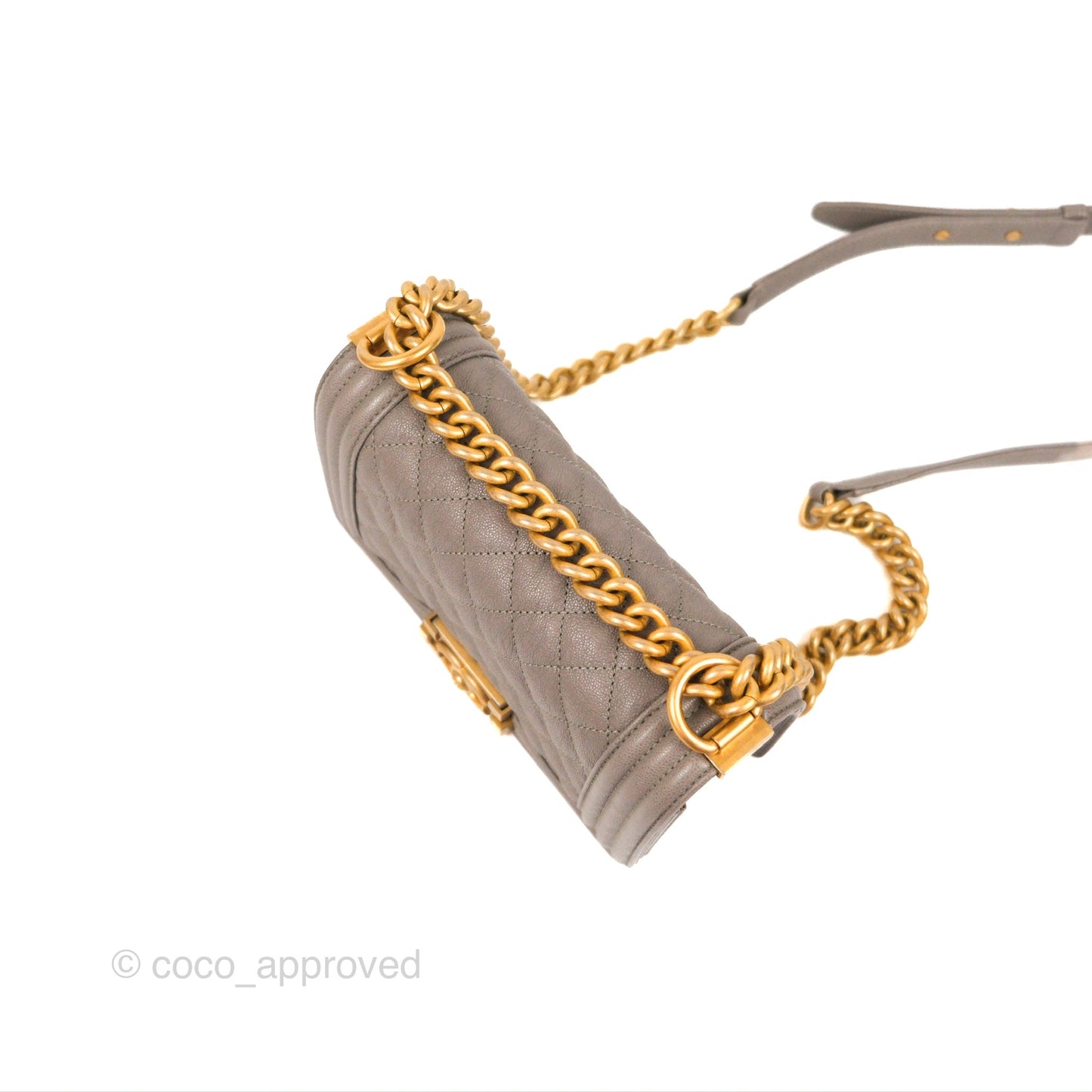 Chanel Small Quilted Boy Dark Grey Caviar Aged Gold Hardware