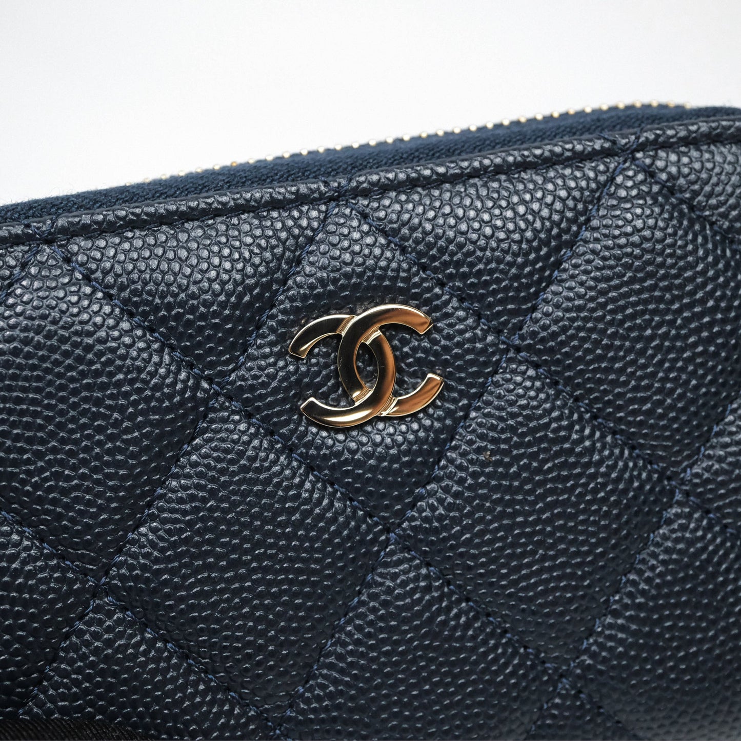 Chanel Quilted Zip Card Holder Navy Caviar Gold Hardware