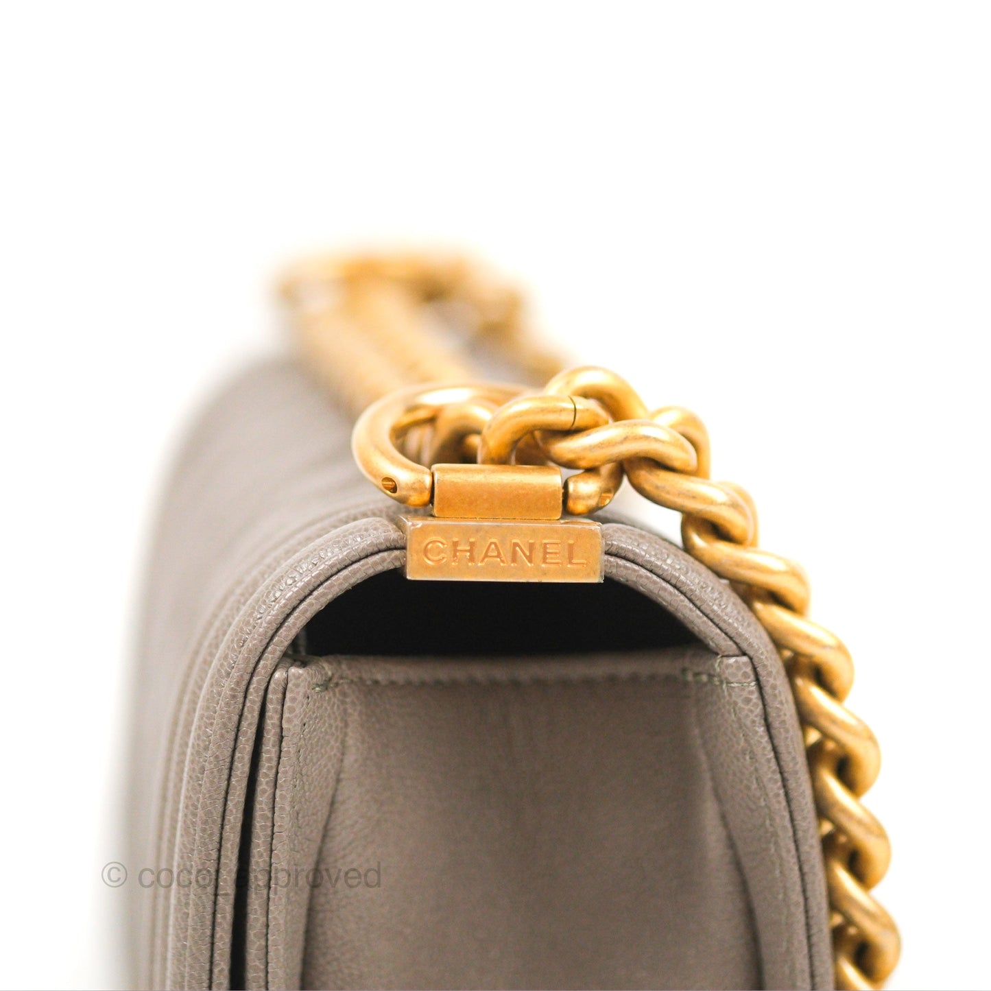 Chanel Small Quilted Boy Dark Grey Caviar Aged Gold Hardware