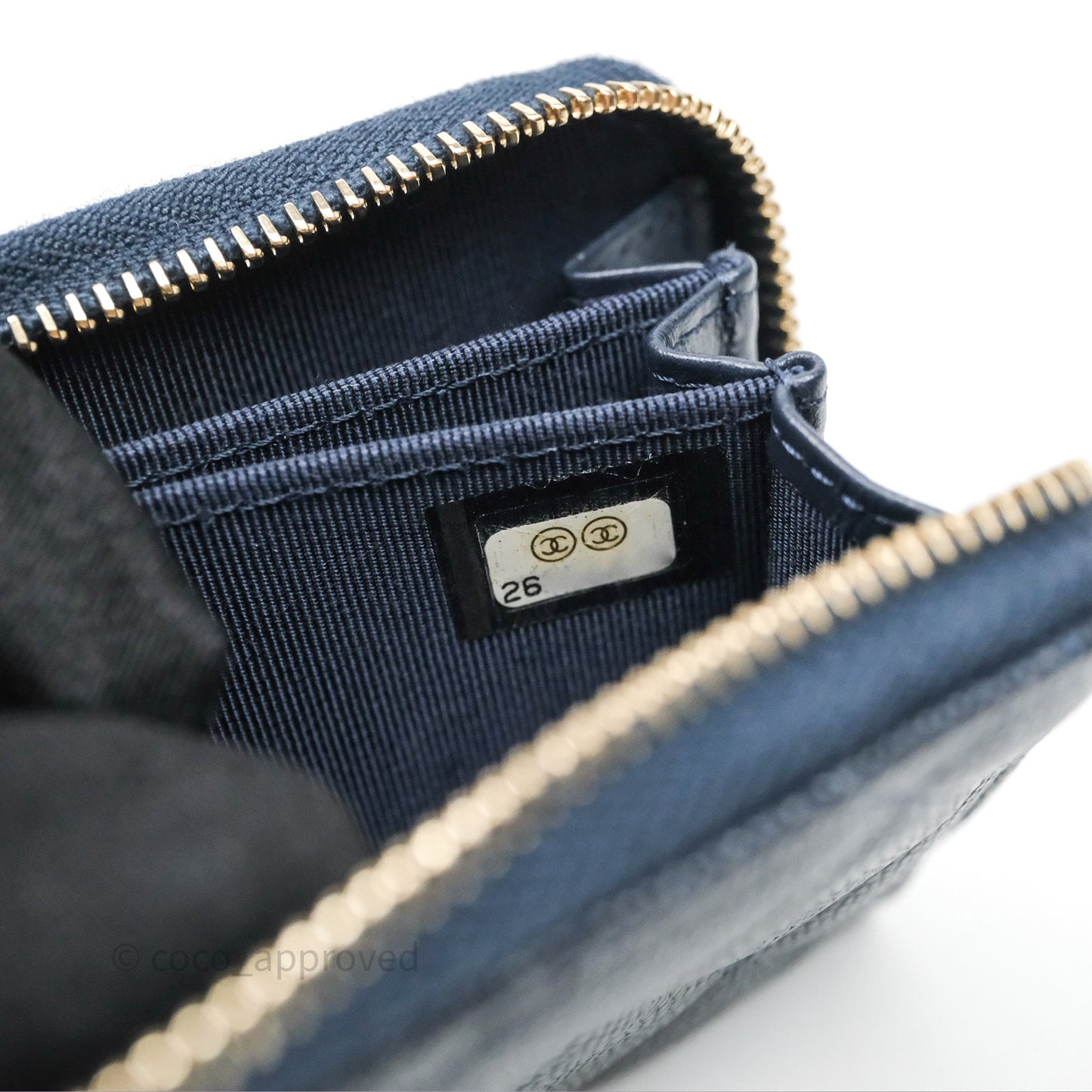 Chanel Quilted Zip Card Holder Navy Caviar Gold Hardware