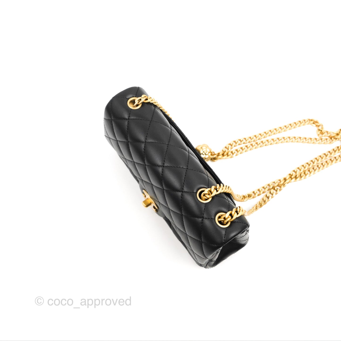 Chanel Mini Rectangular Flap with Camellia Adjustable Chain Black Lambskin Aged Gold Hardware 23S