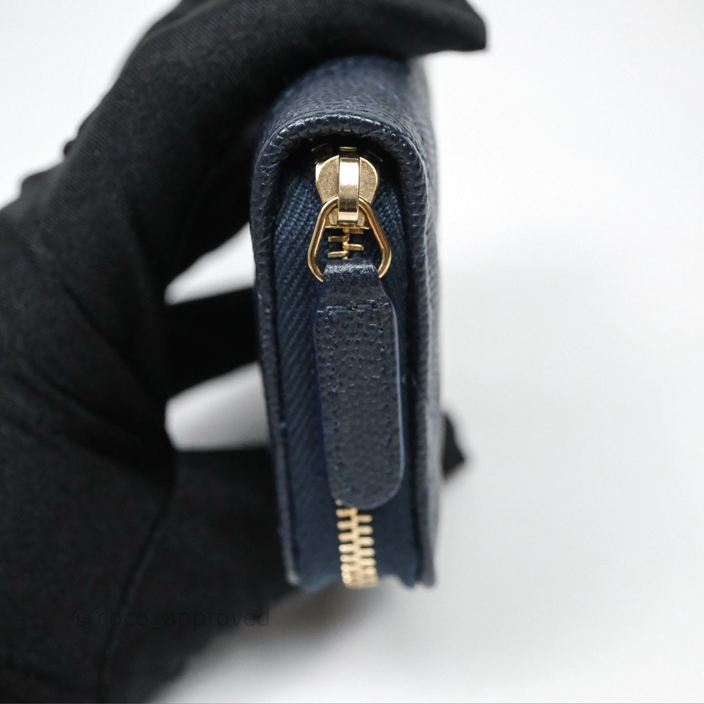 Chanel Quilted Zip Card Holder Navy Caviar Gold Hardware