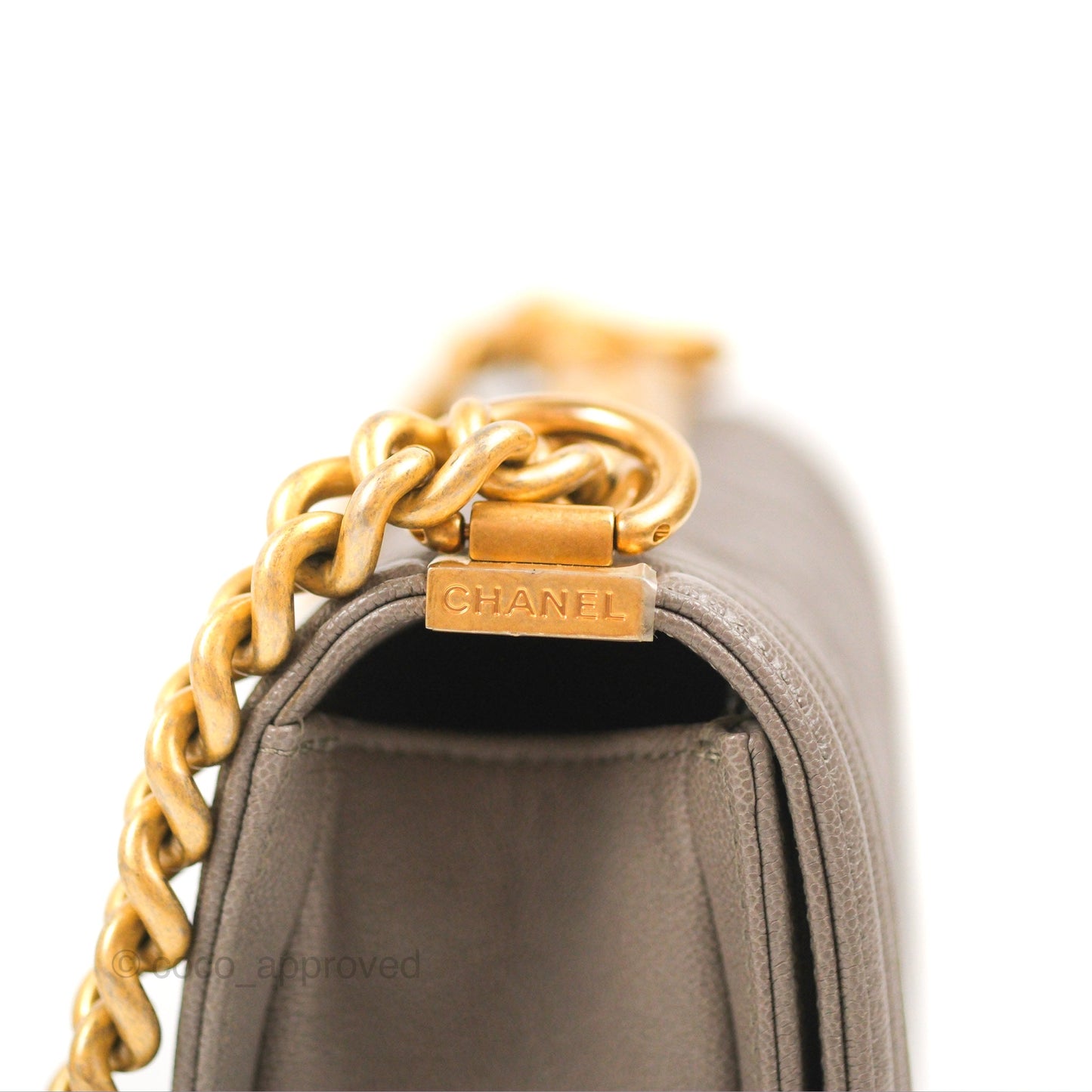 Chanel Small Quilted Boy Dark Grey Caviar Aged Gold Hardware