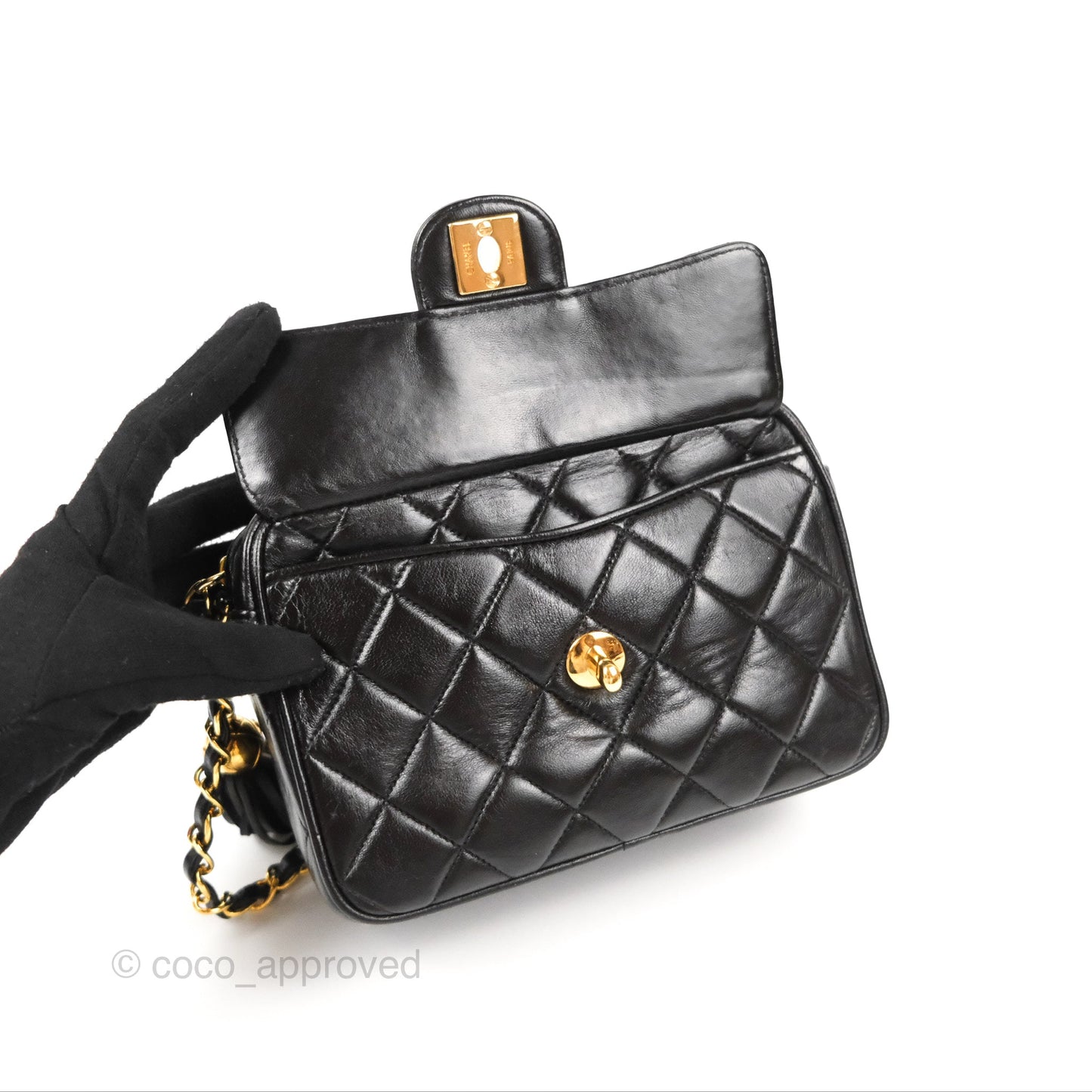Chanel Vintage Tassel Charm Camera Bag Black Lambskin Gold Hardware