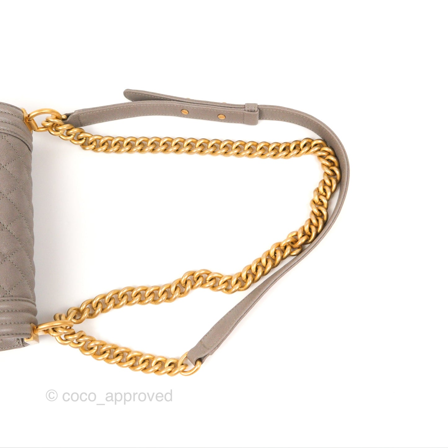 Chanel Small Quilted Boy Dark Grey Caviar Aged Gold Hardware