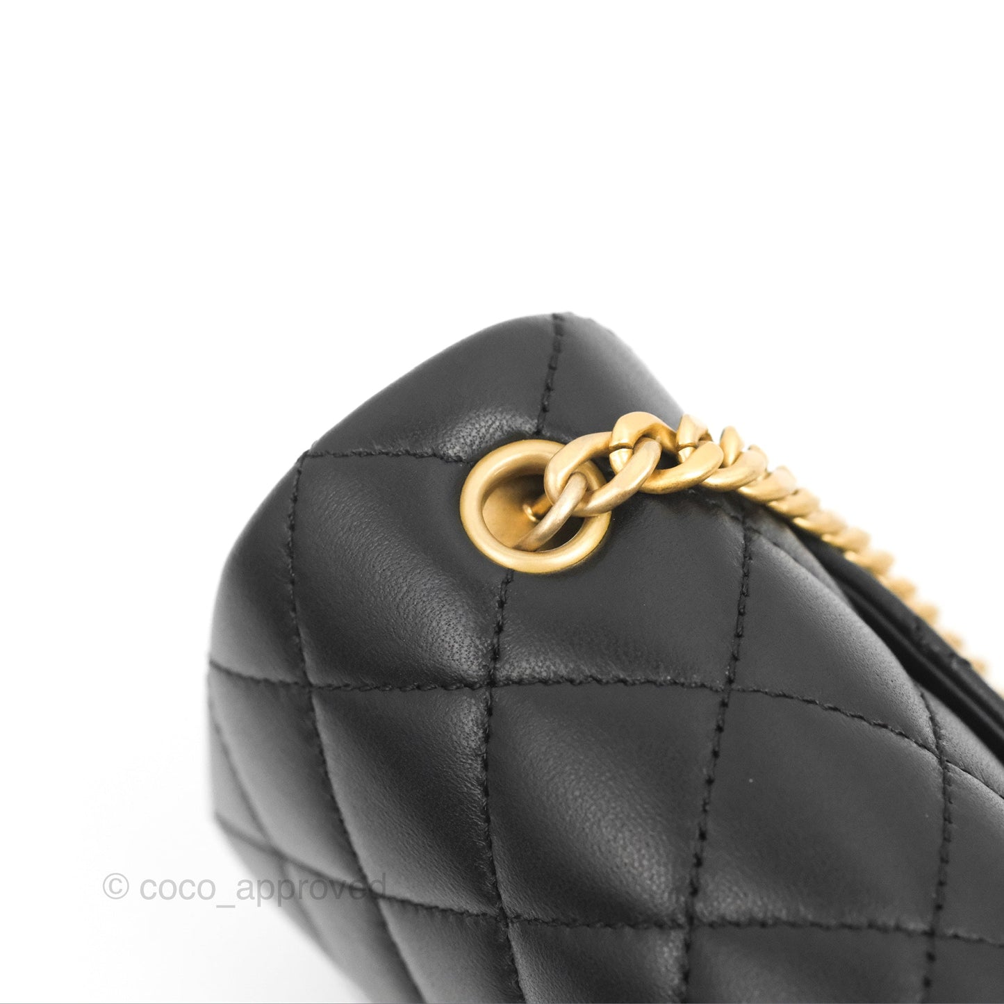 Chanel Mini Rectangular Flap with Camellia Adjustable Chain Black Lambskin Aged Gold Hardware 23S