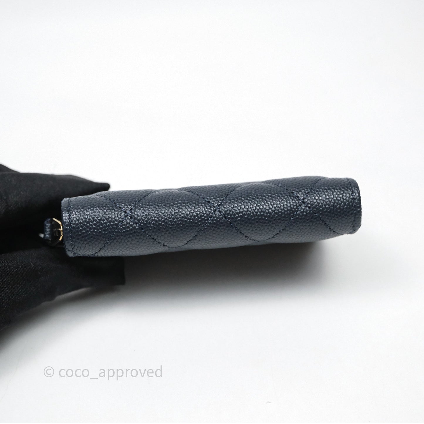 Chanel Quilted Zip Card Holder Navy Caviar Gold Hardware