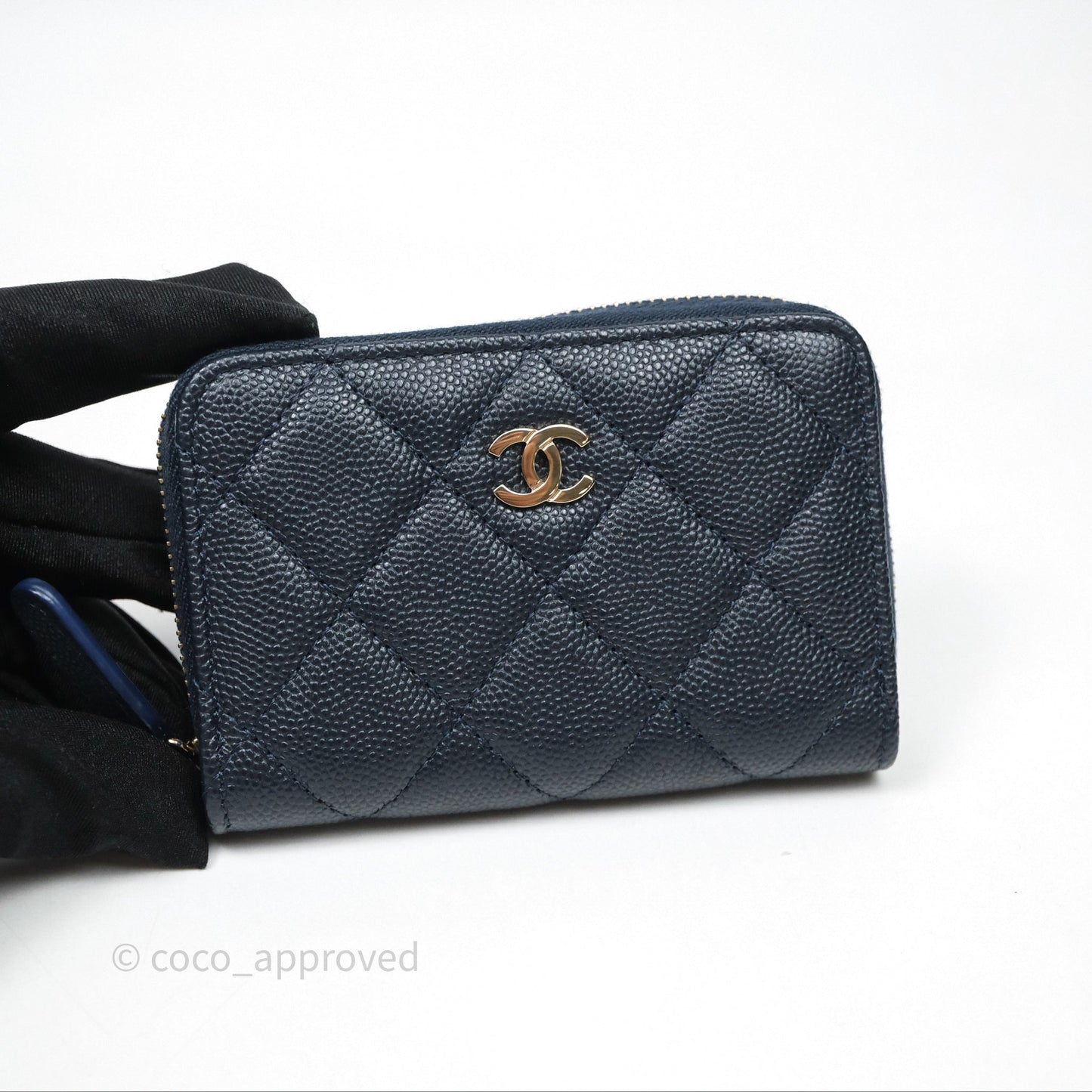 Chanel Quilted Zip Card Holder Navy Caviar Gold Hardware