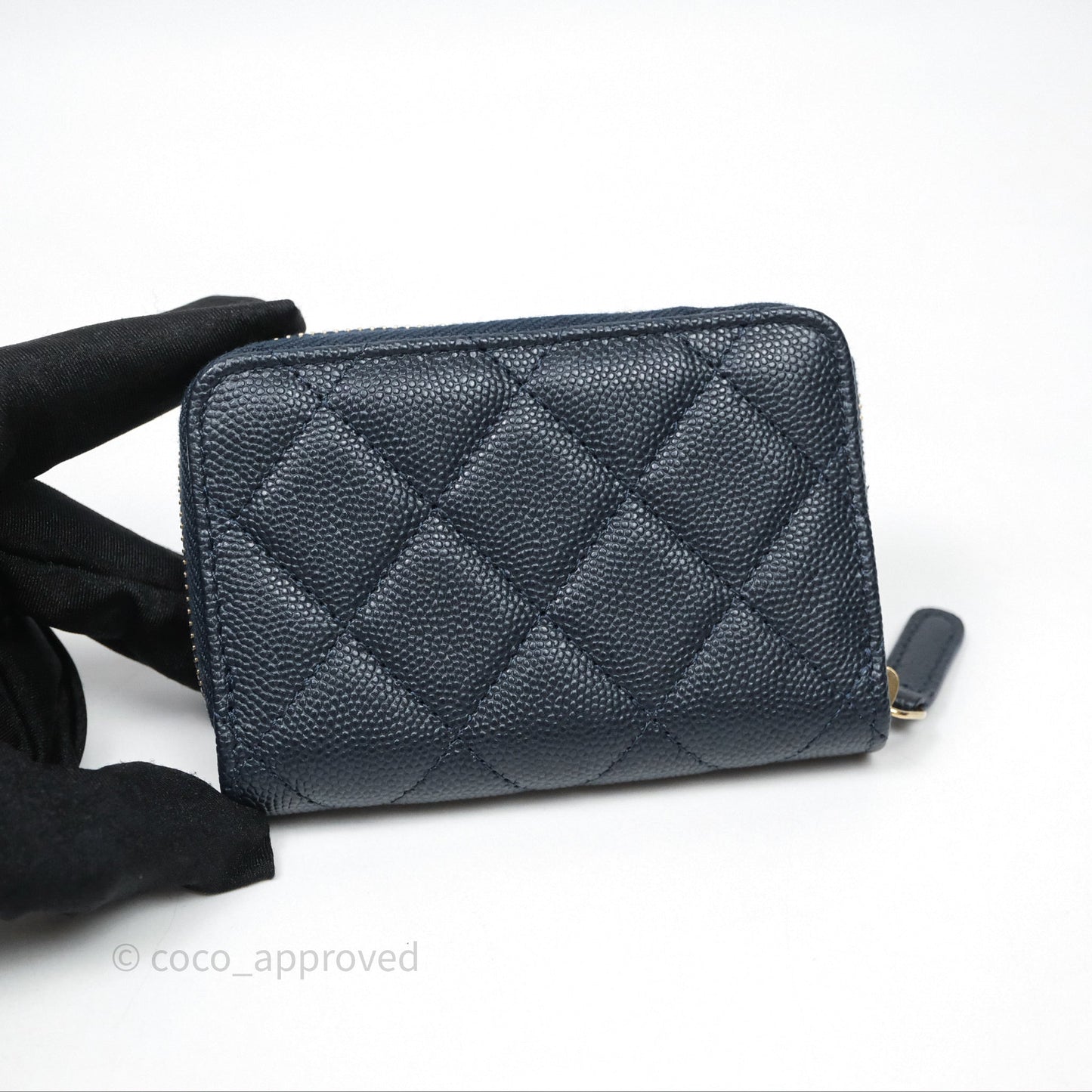 Chanel Quilted Zip Card Holder Navy Caviar Gold Hardware