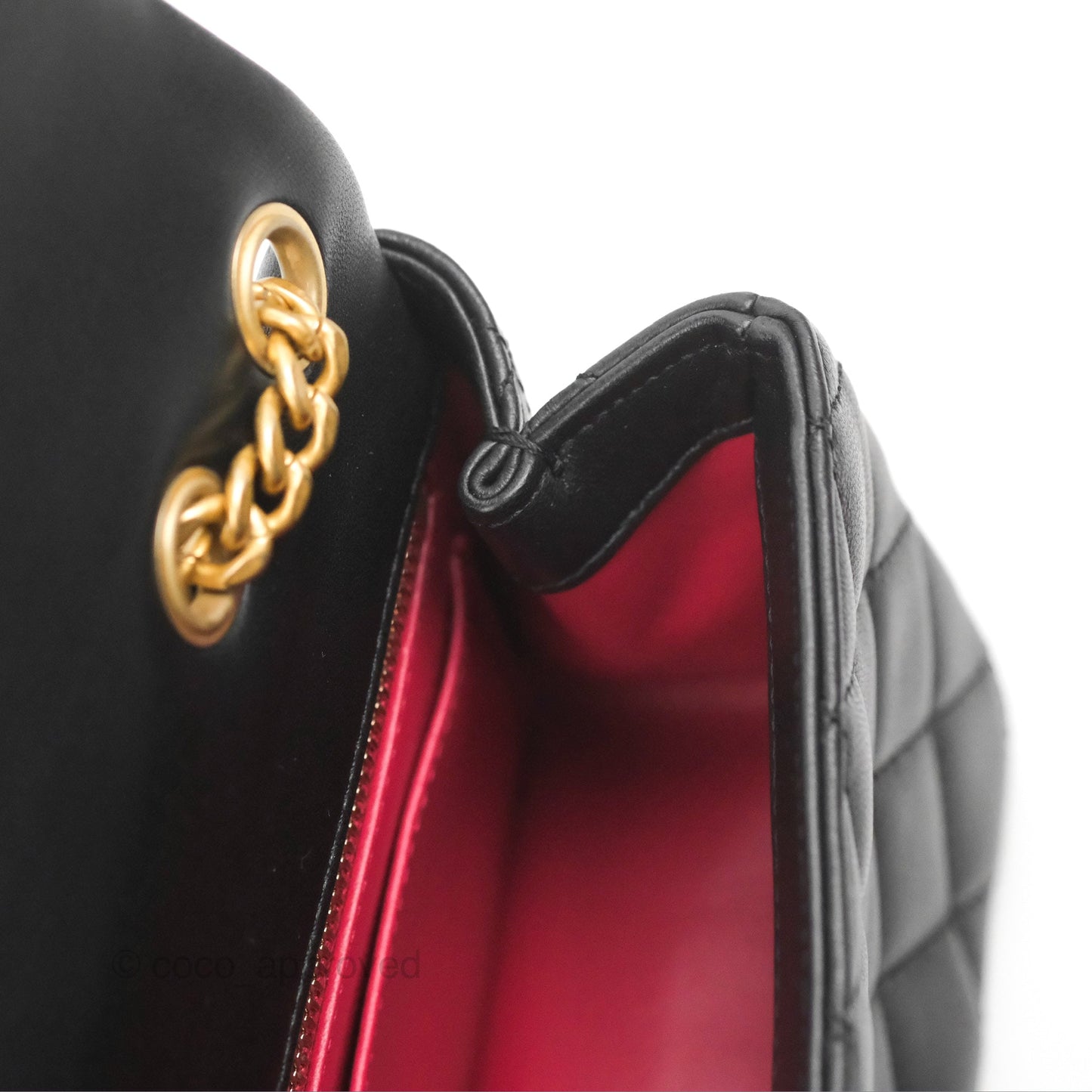 Chanel Mini Rectangular Flap with Camellia Adjustable Chain Black Lambskin Aged Gold Hardware 23S