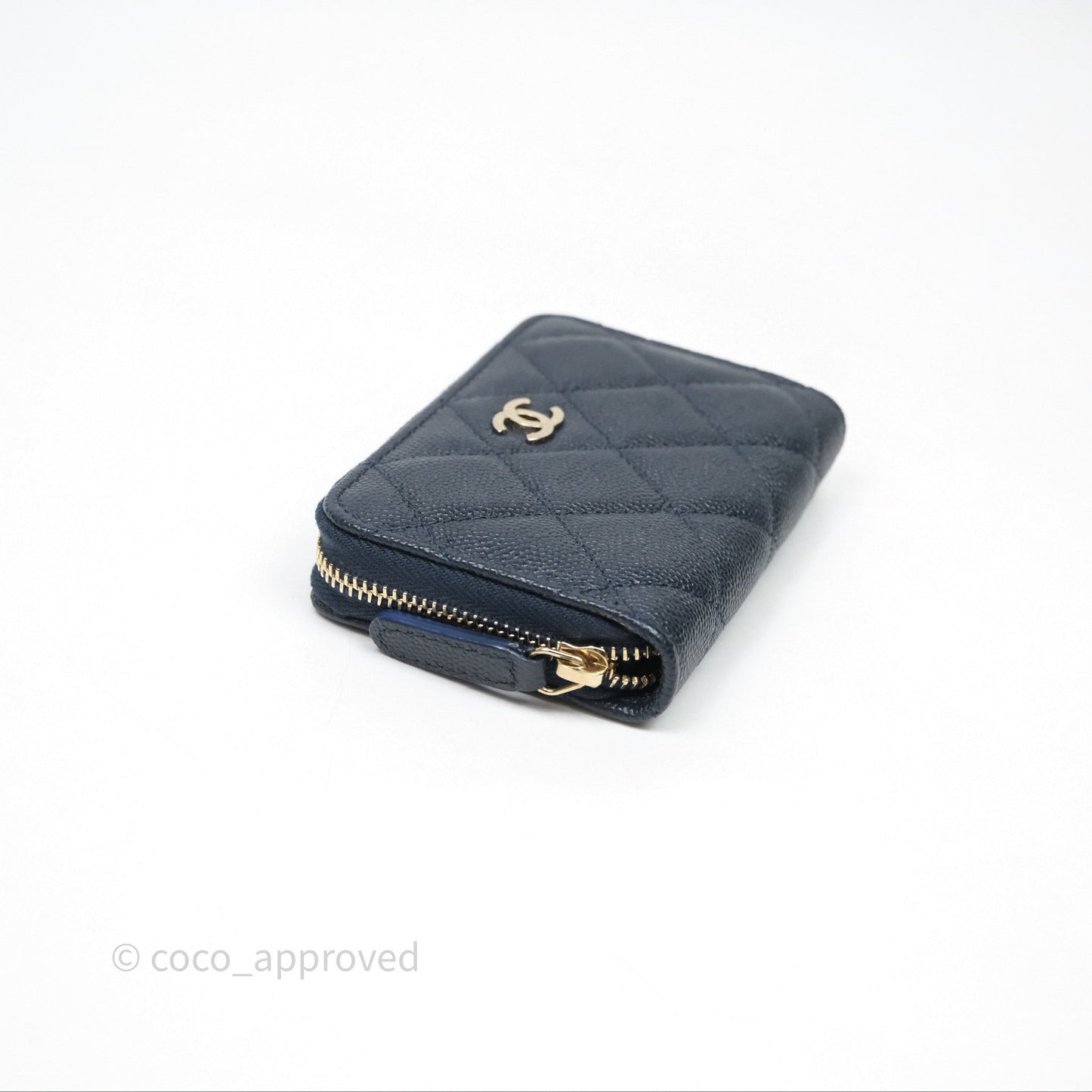 Chanel Quilted Zip Card Holder Navy Caviar Gold Hardware