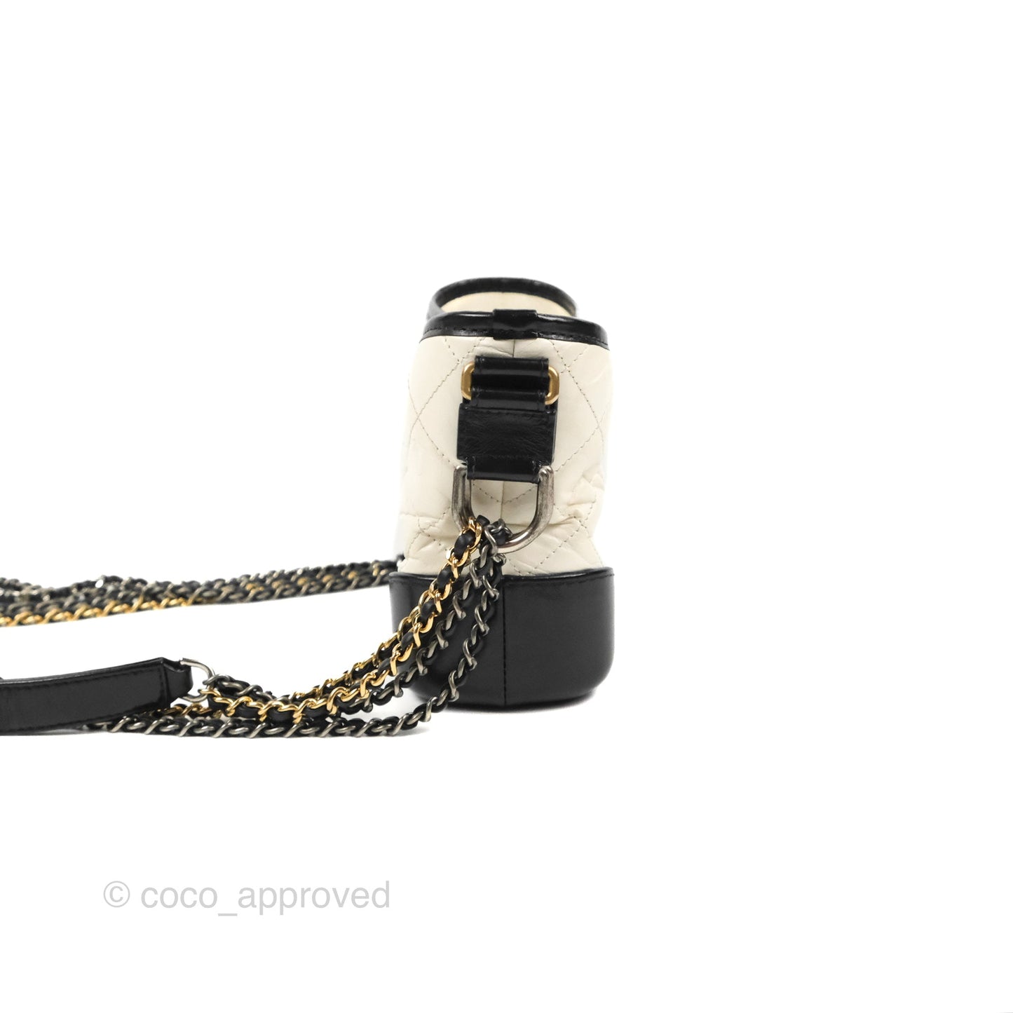 Chanel Quilted Small Gabrielle Hobo Black White Aged Calfskin Mixed Hardware