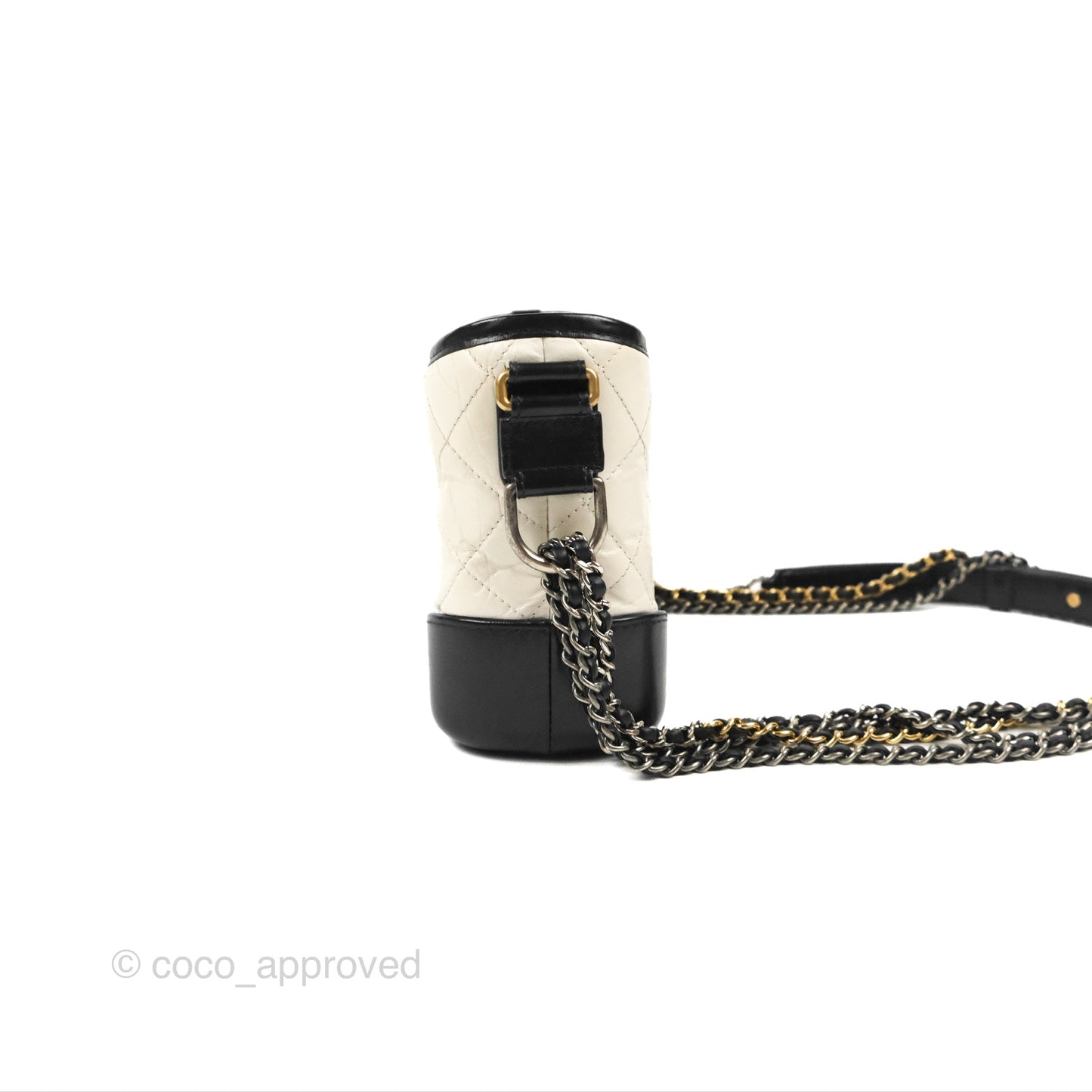 Chanel Quilted Small Gabrielle Hobo Black White Aged Calfskin Mixed Hardware