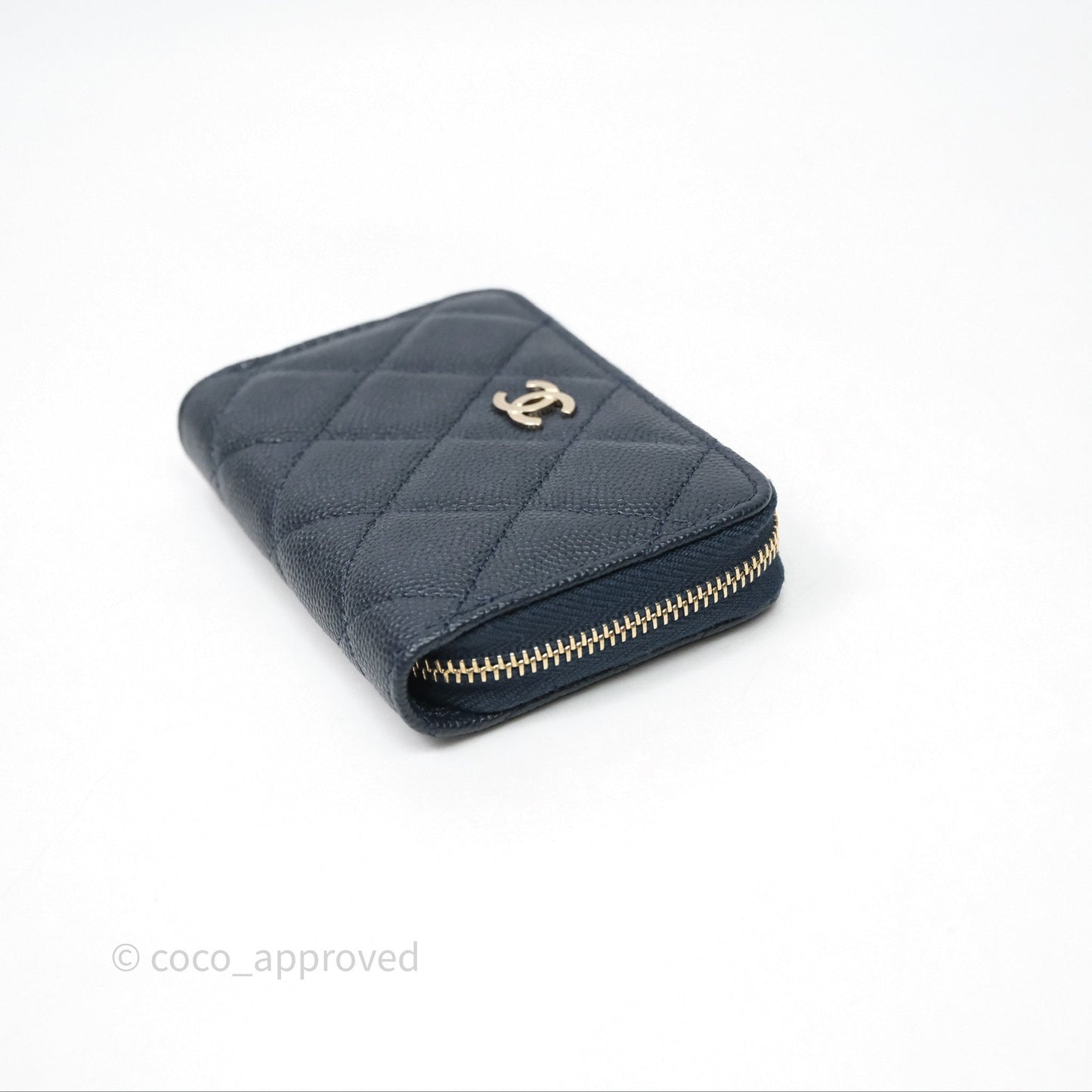 Chanel Quilted Zip Card Holder Navy Caviar Gold Hardware