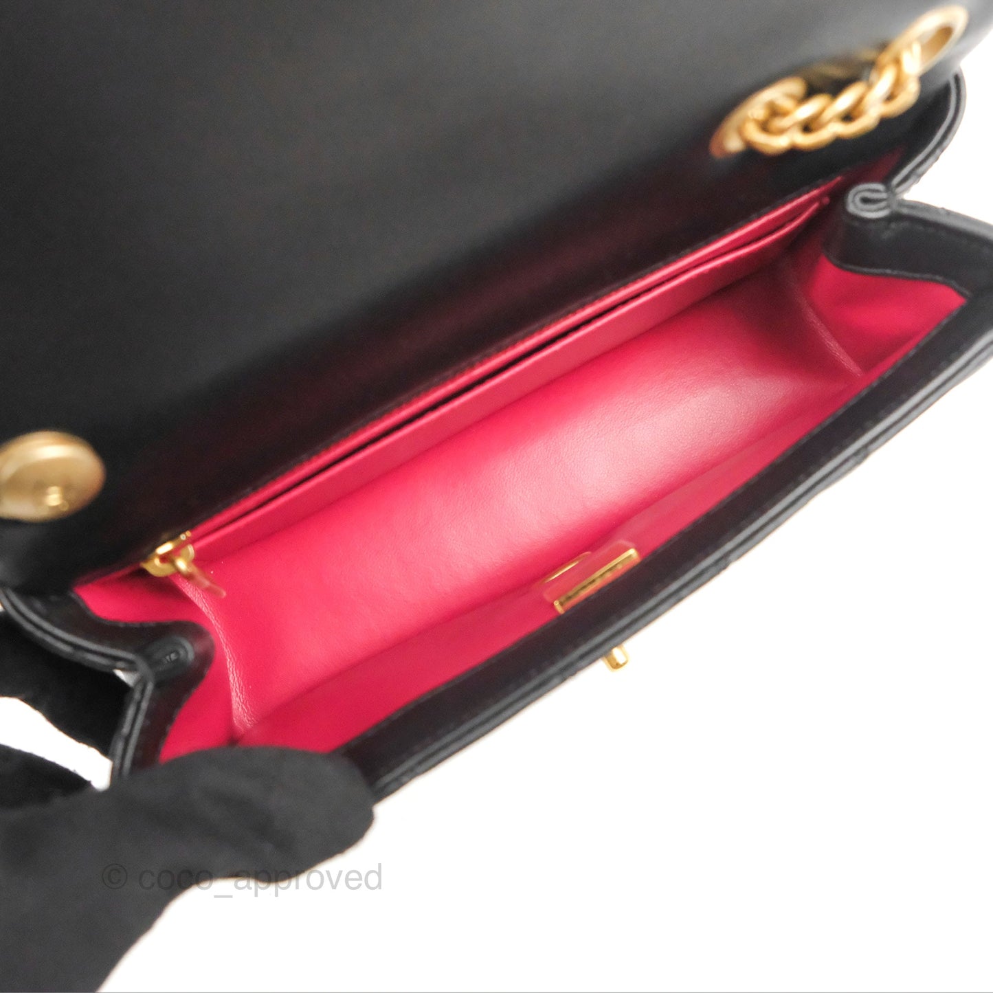 Chanel Mini Rectangular Flap with Camellia Adjustable Chain Black Lambskin Aged Gold Hardware 23S
