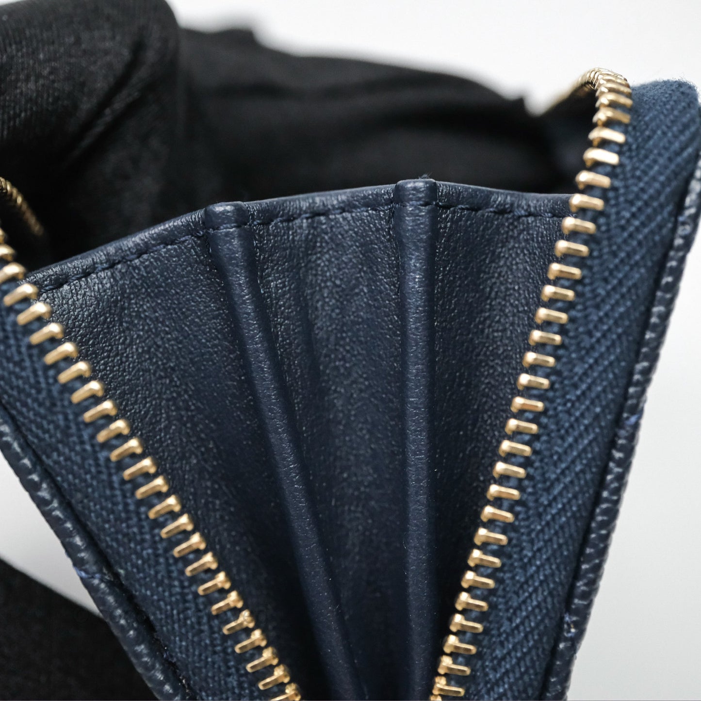 Chanel Quilted Zip Card Holder Navy Caviar Gold Hardware