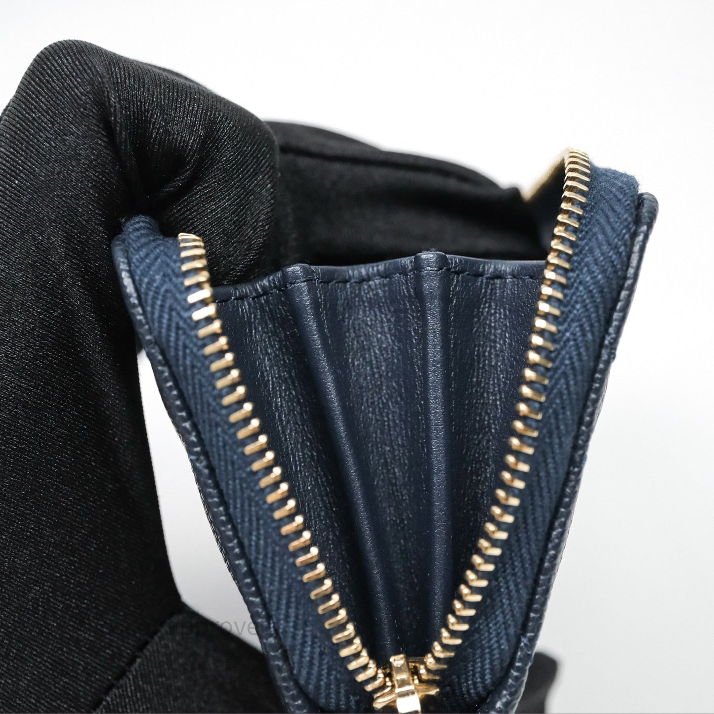 Chanel Quilted Zip Card Holder Navy Caviar Gold Hardware