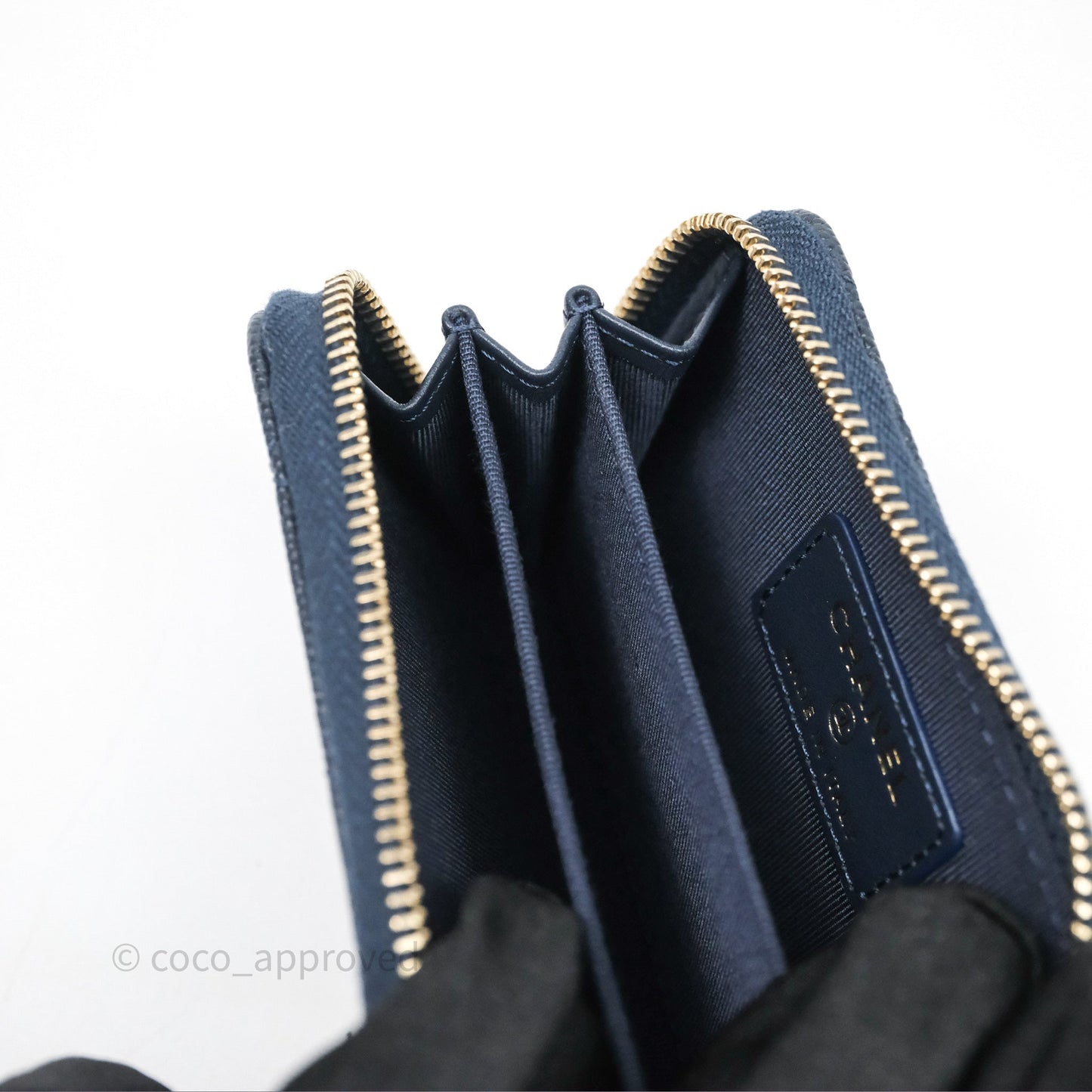 Chanel Quilted Zip Card Holder Navy Caviar Gold Hardware