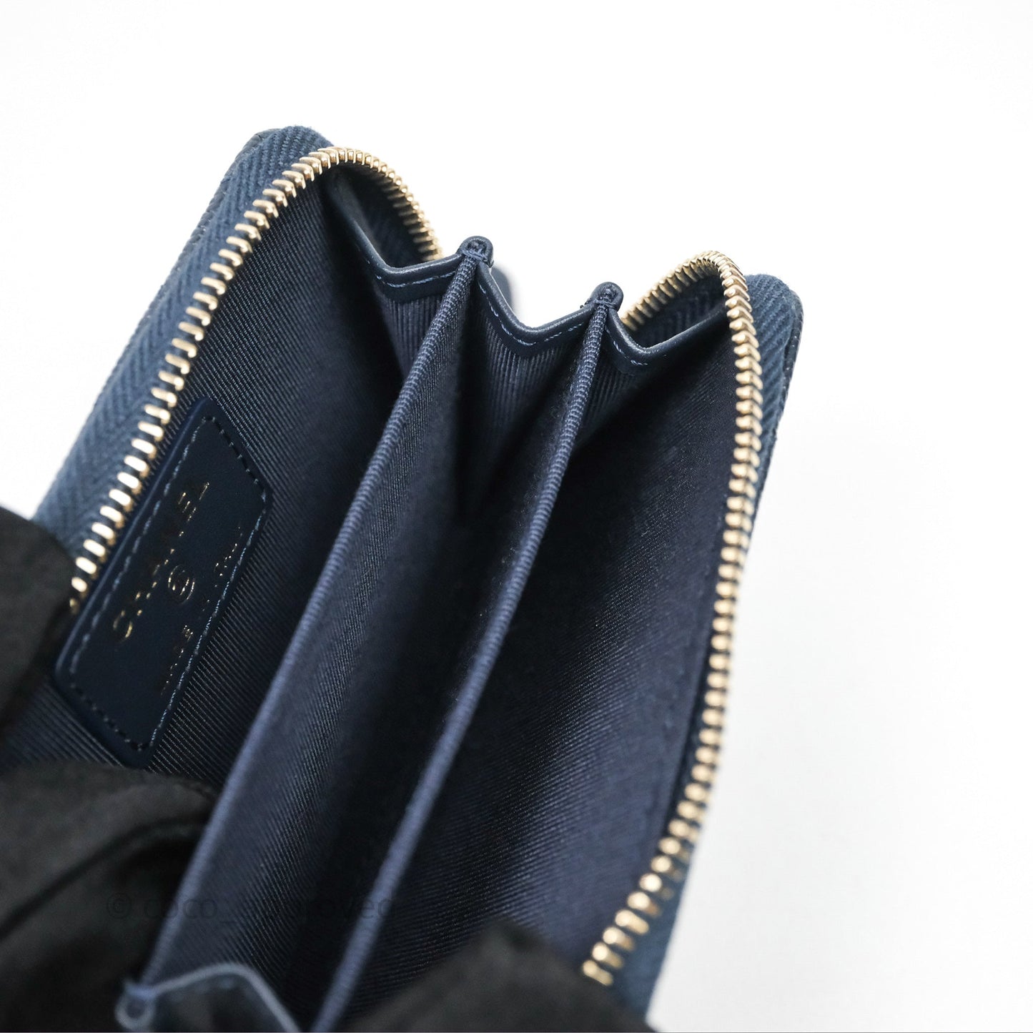 Chanel Quilted Zip Card Holder Navy Caviar Gold Hardware