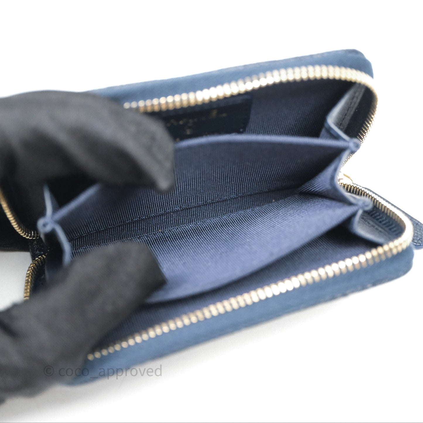 Chanel Quilted Zip Card Holder Navy Caviar Gold Hardware