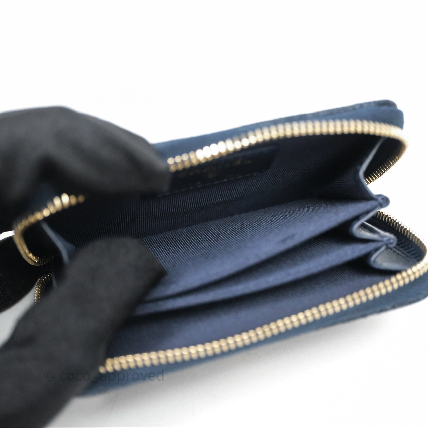 Chanel Quilted Zip Card Holder Navy Caviar Gold Hardware