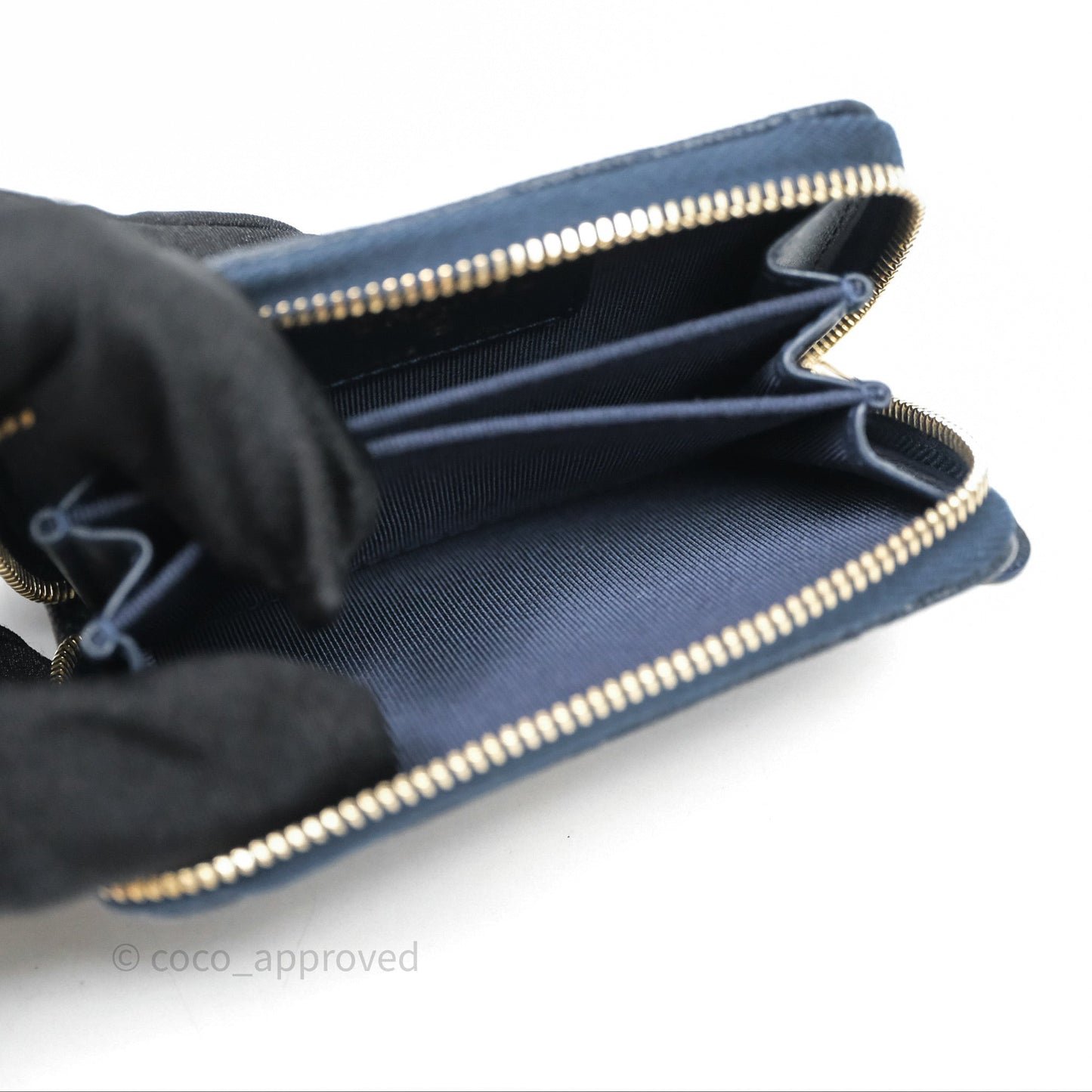 Chanel Quilted Zip Card Holder Navy Caviar Gold Hardware