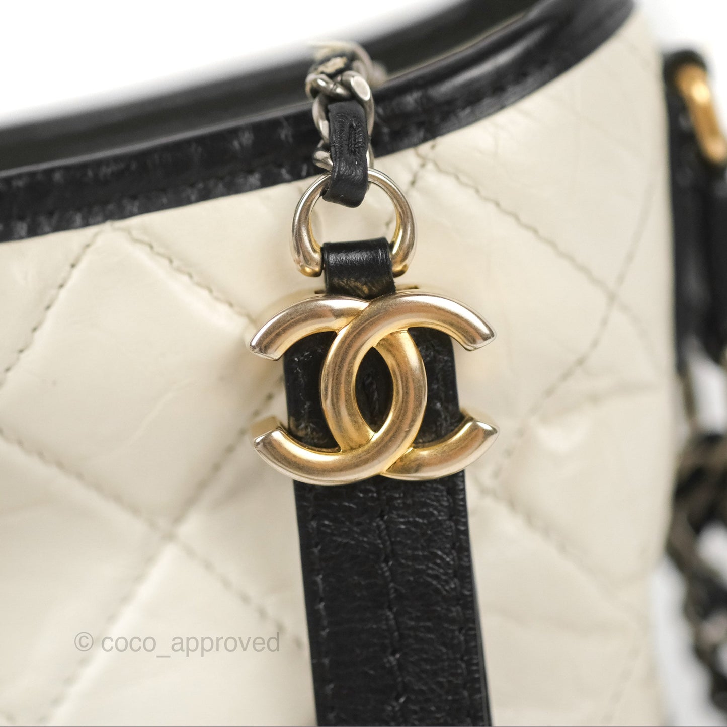 Chanel Quilted Small Gabrielle Hobo Black White Aged Calfskin Mixed Hardware