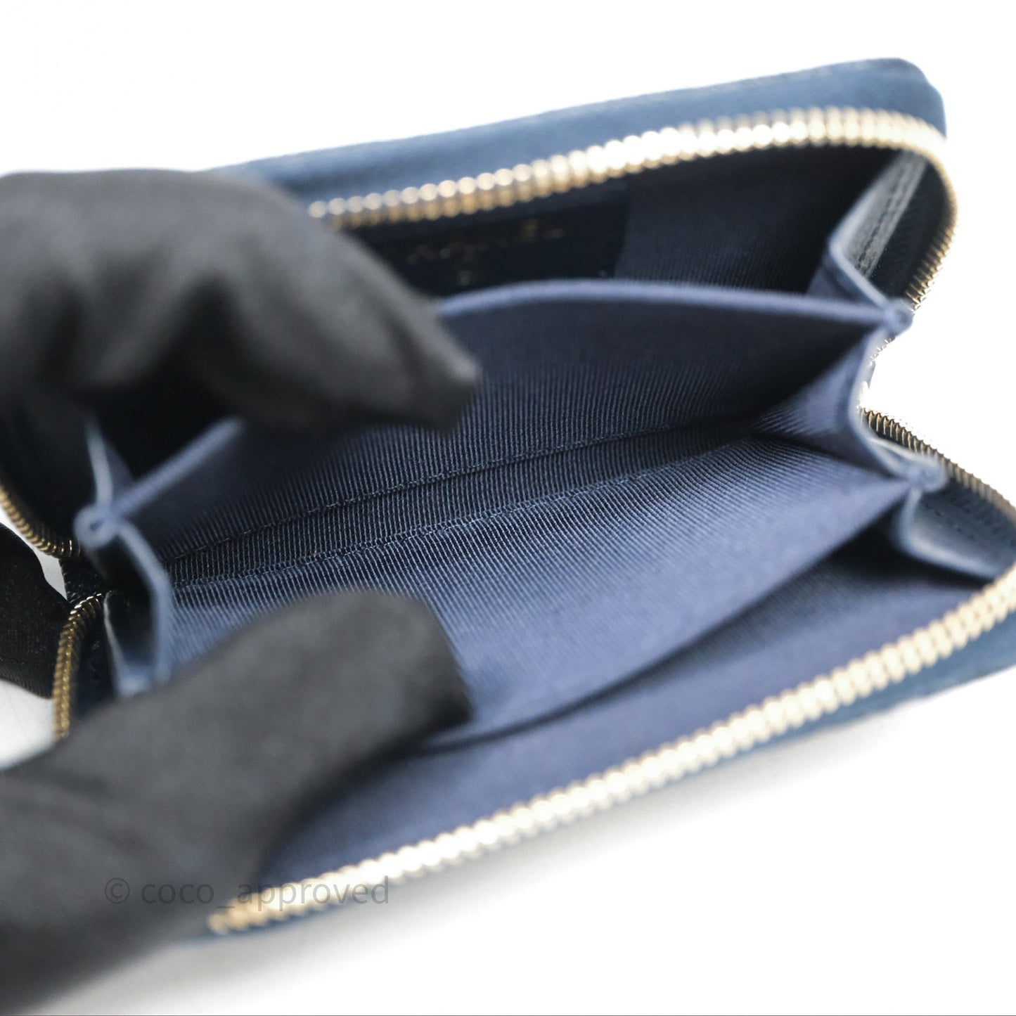 Chanel Quilted Zip Card Holder Navy Caviar Gold Hardware