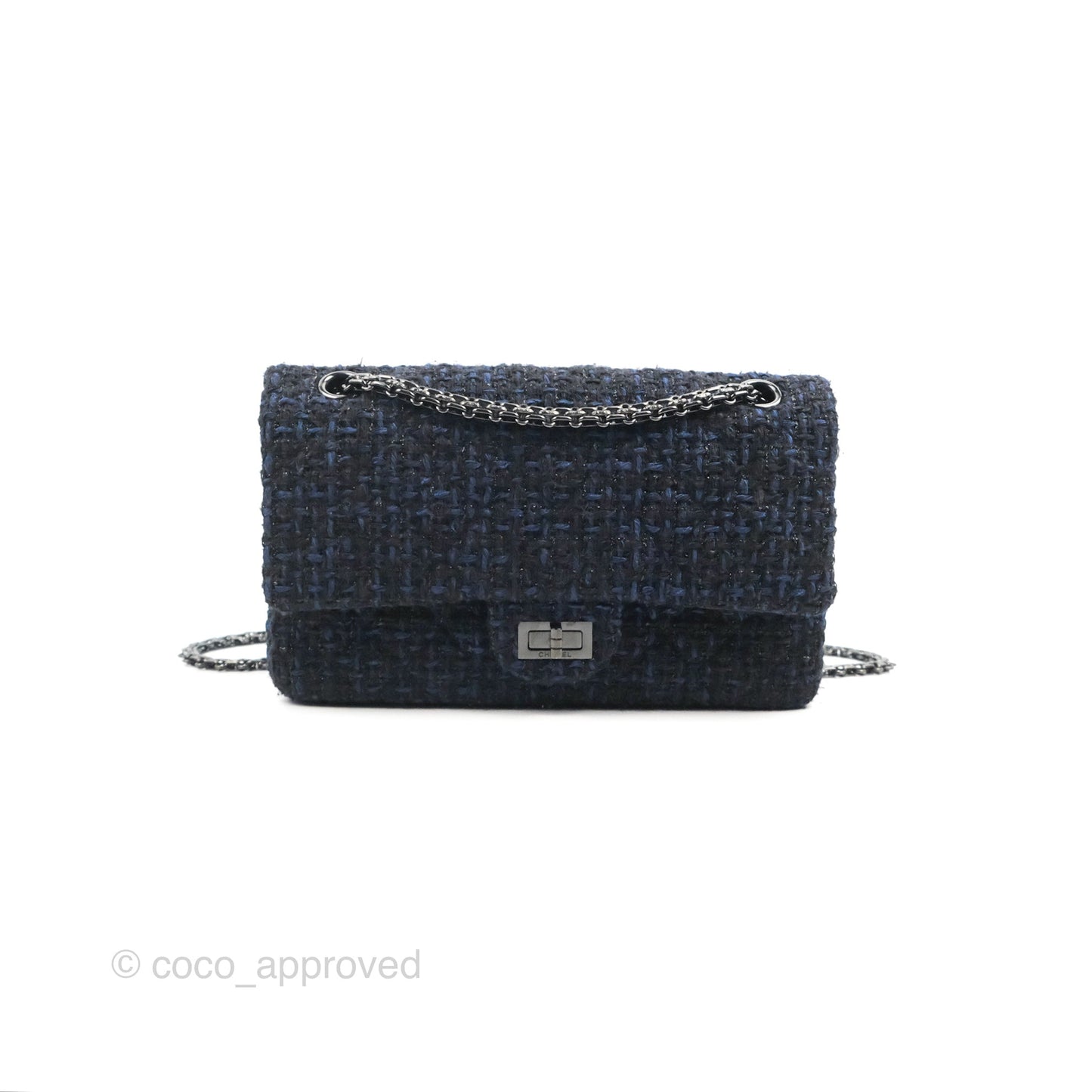 Chanel Reissue 225 Quilted Black/Navy Tweed So Black Hardware