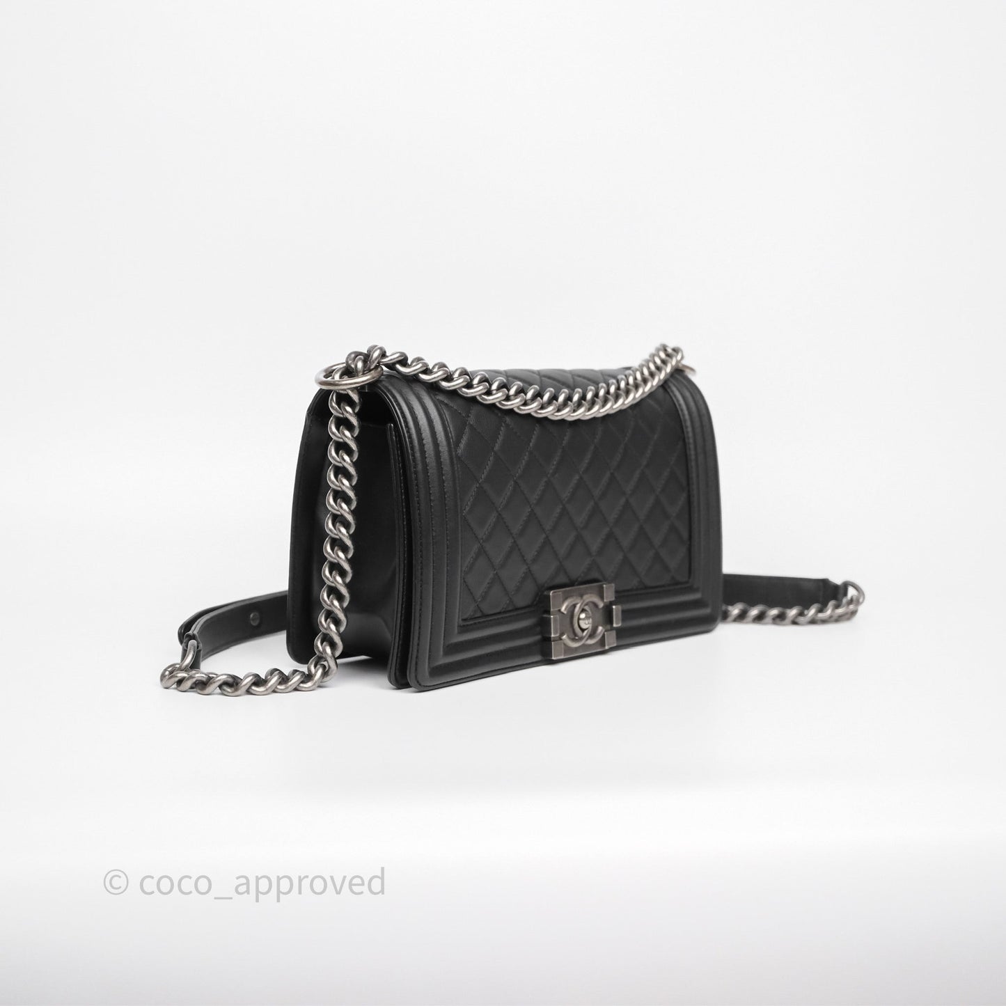 Chanel Quilted Medium Boy Black Calfskin Ruthenium Hardware