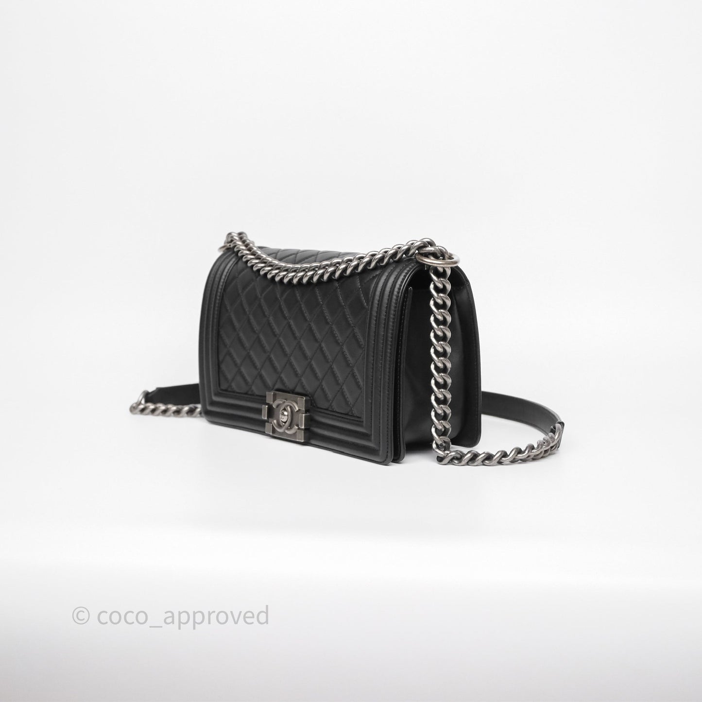 Chanel Quilted Medium Boy Black Calfskin Ruthenium Hardware