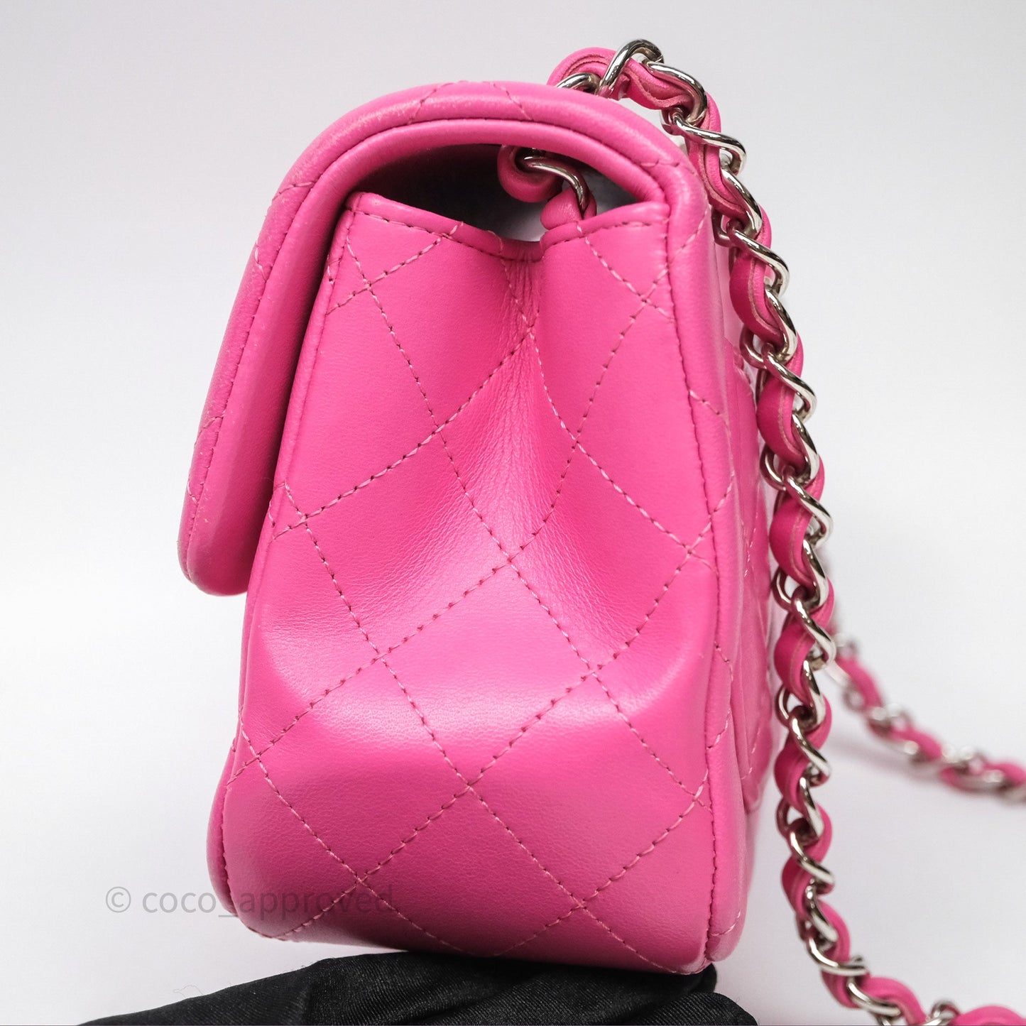 Chanel Mini Square Flap Quilted Pink Lambskin Silver Hardware