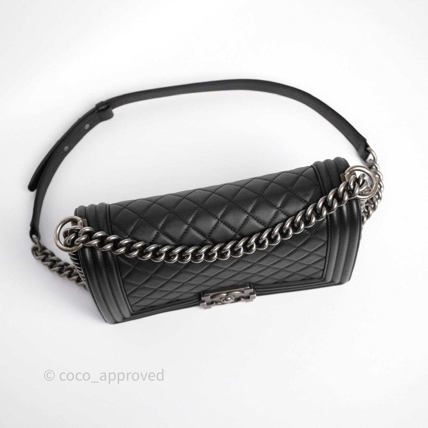 Chanel Quilted Medium Boy Black Calfskin Ruthenium Hardware