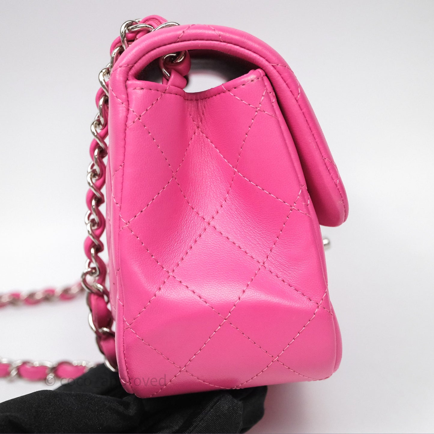 Chanel Mini Square Flap Quilted Pink Lambskin Silver Hardware